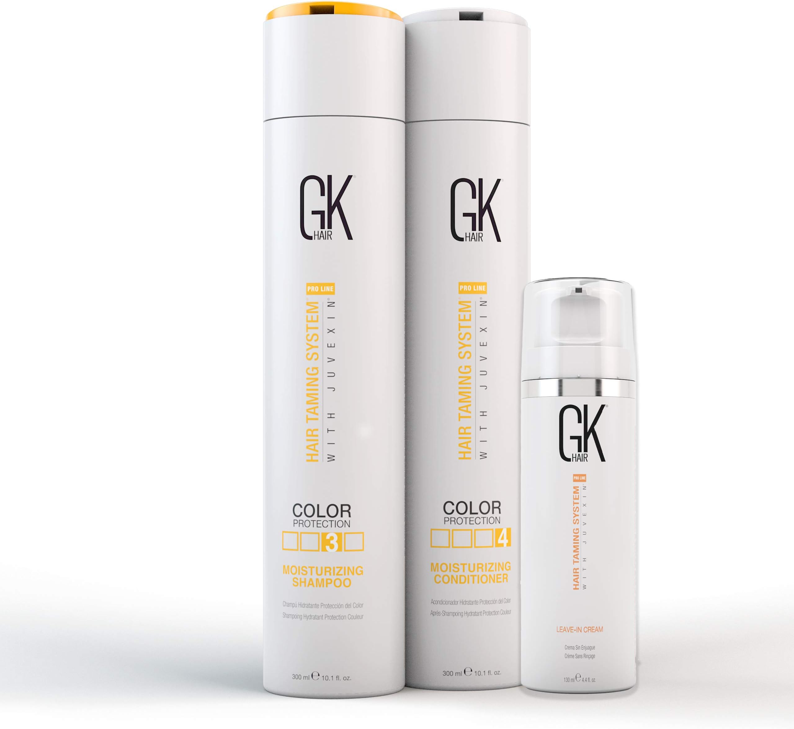 GK HAIR Global Keratin Moisturising Shampoo and Conditioner Set 300ml Travel Bundle Combo For Colour Treated All Hair Types 130ml Leave-in Conditioner Cream
