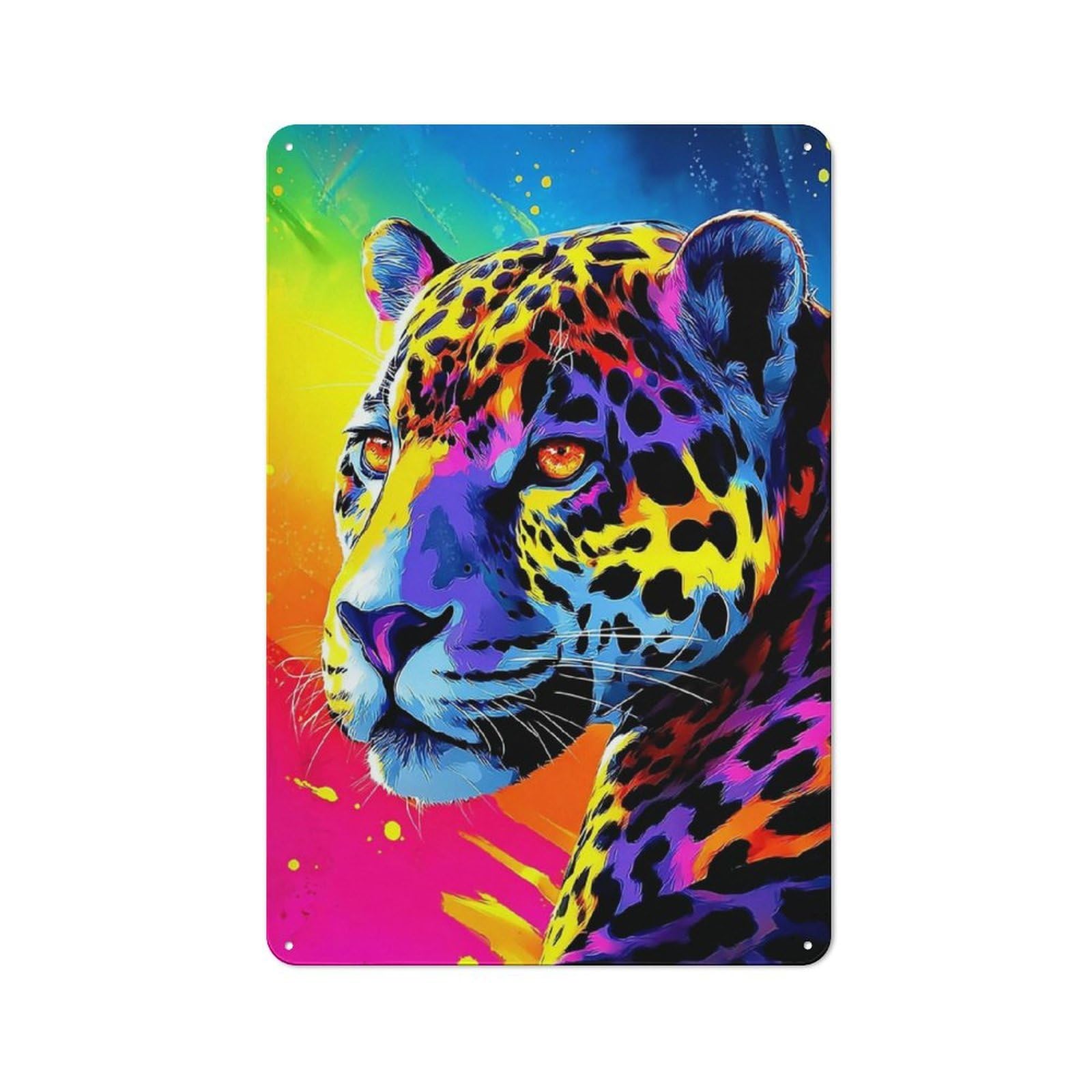 Junmoney Colorful Leopard Portrait -6 Metal Wall Sign 30X20cm Featuring For Bar Or Restaurant, For Themed Interiors In Bars And Restaurants