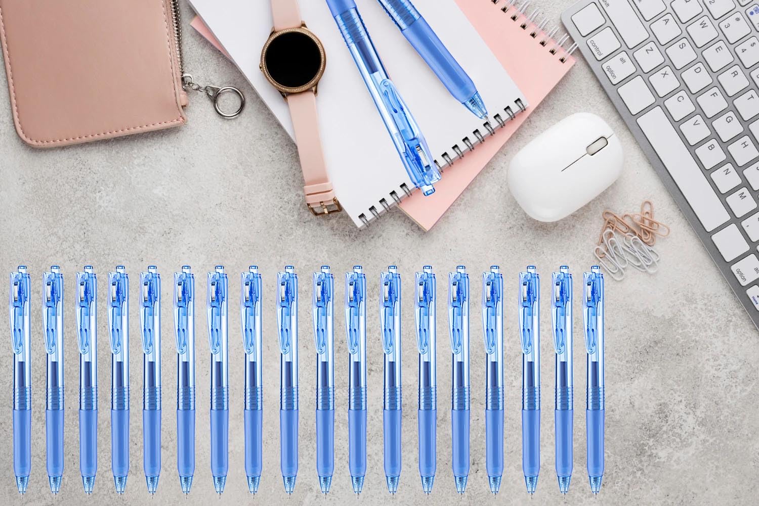 Aozora Bolígrafos de gel azules de punta fina, paquete de 40 bolígrafos retráctiles de tinta de gel azul con agarre suave de 0.5 mm, suministros escolares de oficina de secado rápido (20 bolígrafos