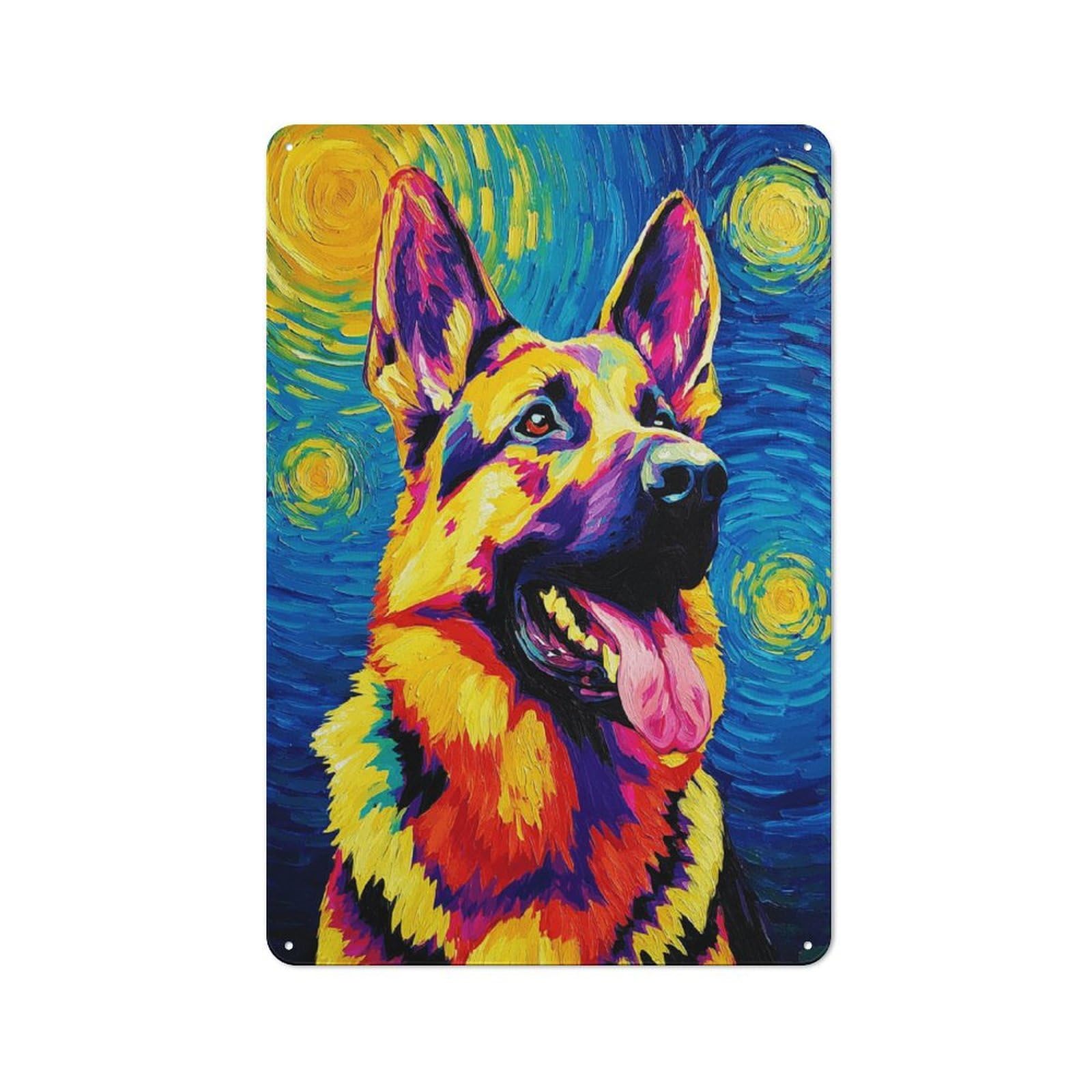 Junmoney Starry Night German Shepherd -1 Retro Vintage Tin Sign 30X20cm, Cafe Wall Decor For Kitchen, Cafe, Pantry Or Dining Room