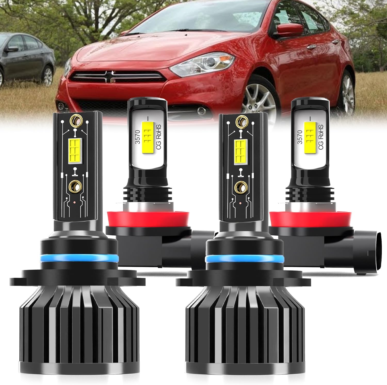 Fit For Dodge Charger 2016-2022 light Bulbs, High/Low Dual Beam, Plug and Play, 4 PCS