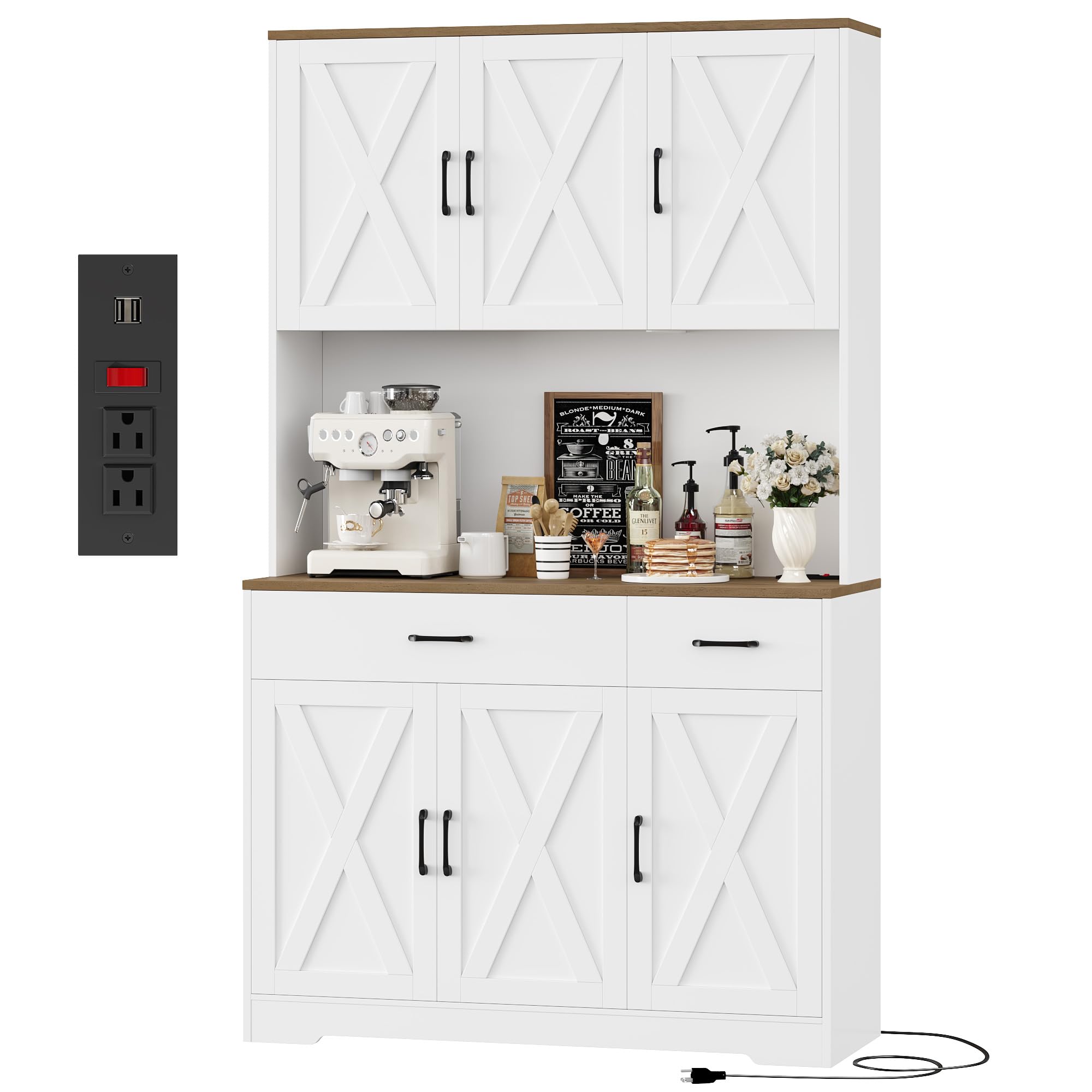 HOSTACK 71' Kitchen Pantry Storage Cabinet, Farmhouse Hutch Cabinet