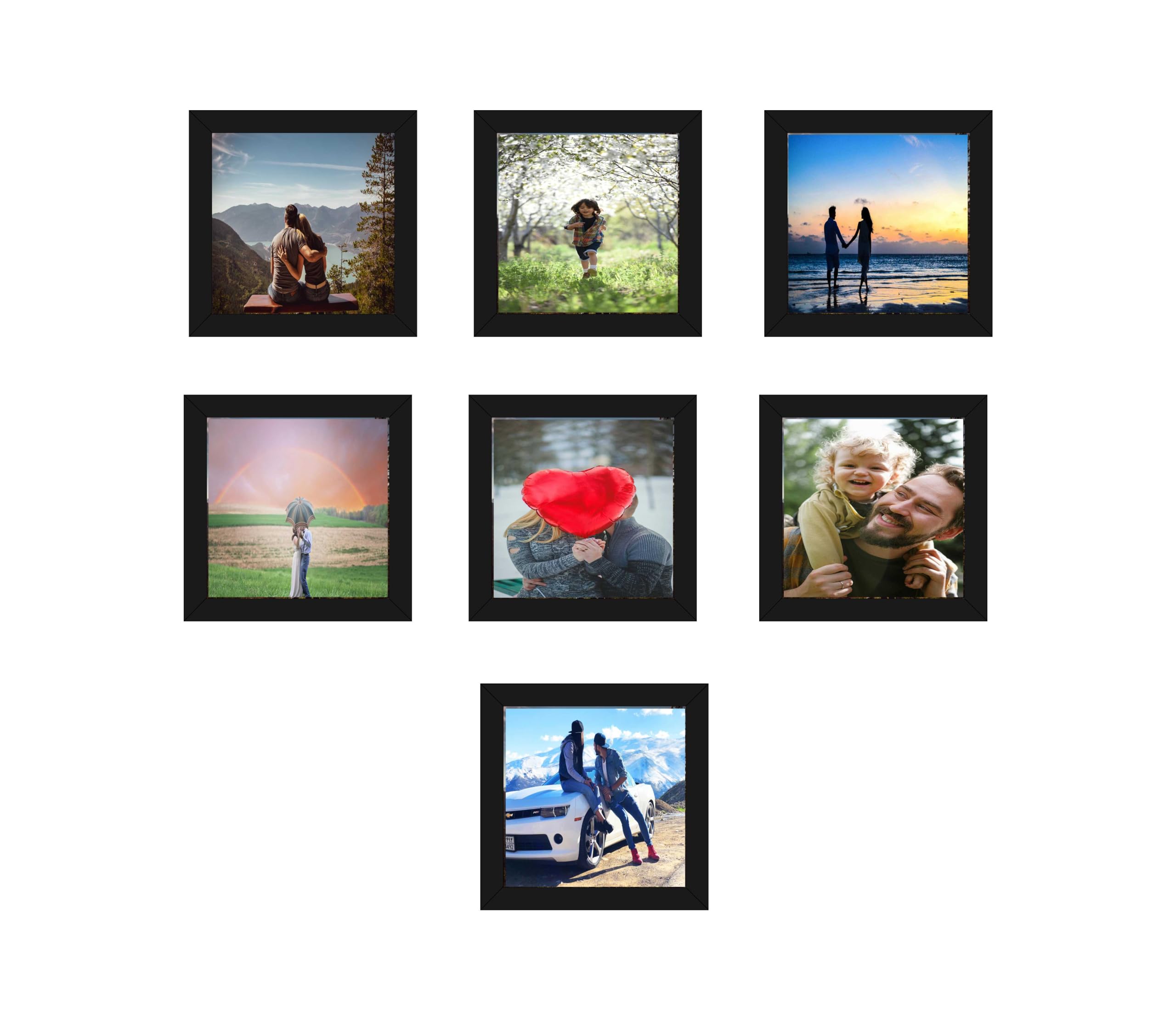 HK PRINTS Photo Frame for Home Office School Decoration 7 Frame Combo Collage for Wall Hanging (9x9 Inch, Synthetic Wood, Plexiglass) F-1
