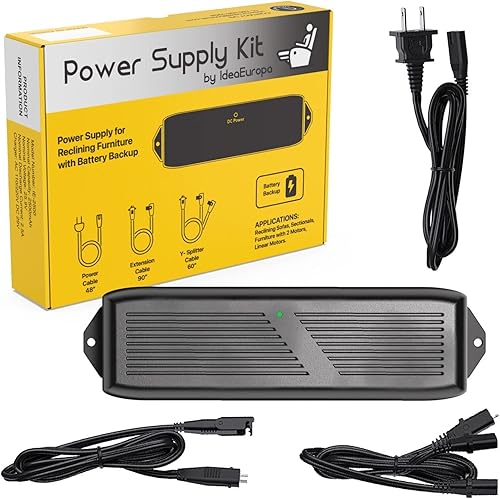 IdeaEuropa Kit de transformador de fuente de alimentación de doble motor para sillón reclinable, sofá, seccional o sofá biplaza. Cable de