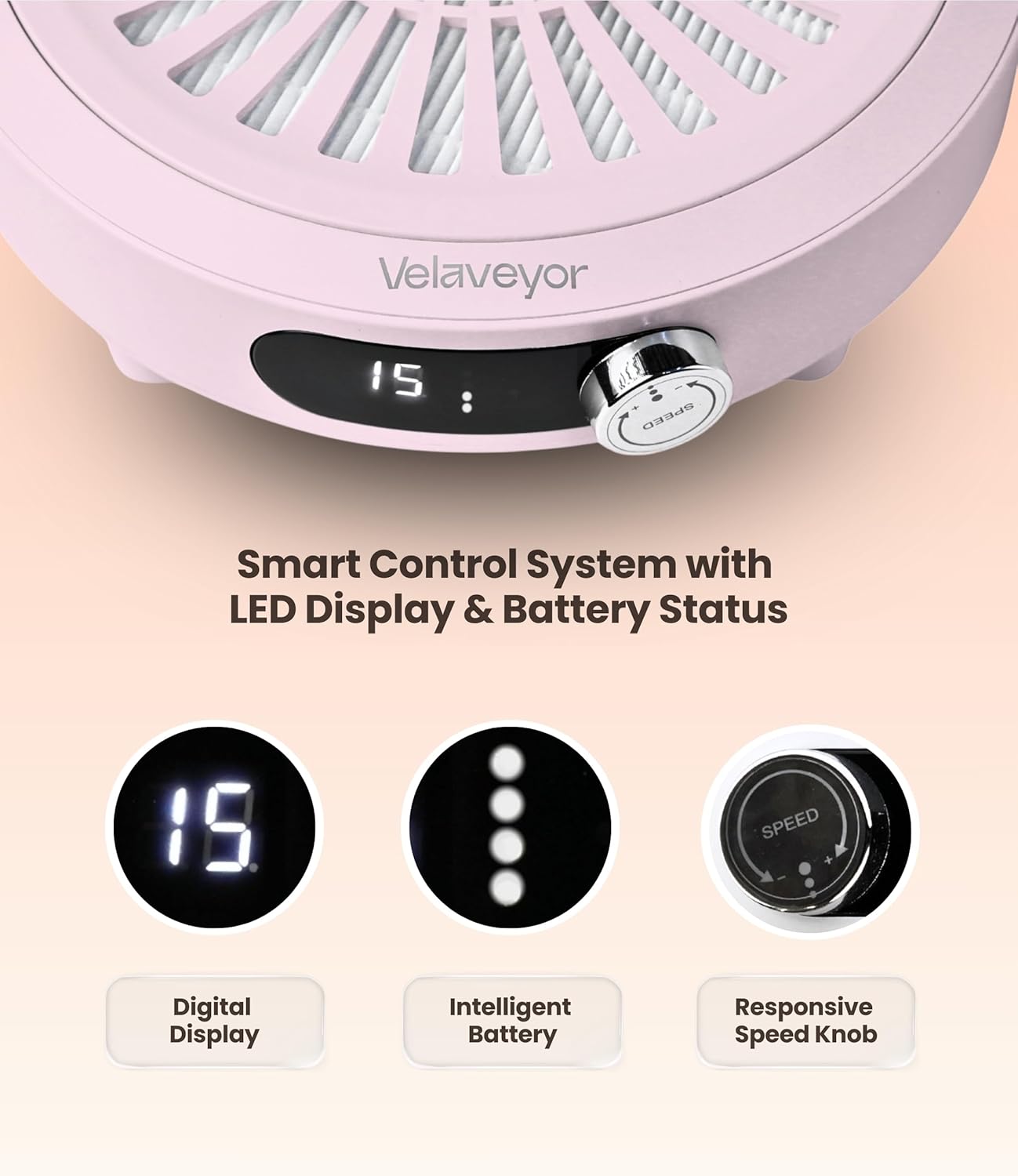 Nail Dust Collector, Rechargeable & Cordless 3800 RPM Low Noise Nail Vacuum Fan with LED Display, Adjustable Speed, Reusable Filter, 30 Pcs Paper, for Acrylic Nails, Salon & Home, Pink