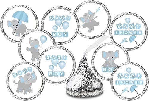 324 calcomanías de elefantes azules para baby shower o baby shower, decoraciones de fiesta de baby shower, regalos azules de baby shower, etiquetas