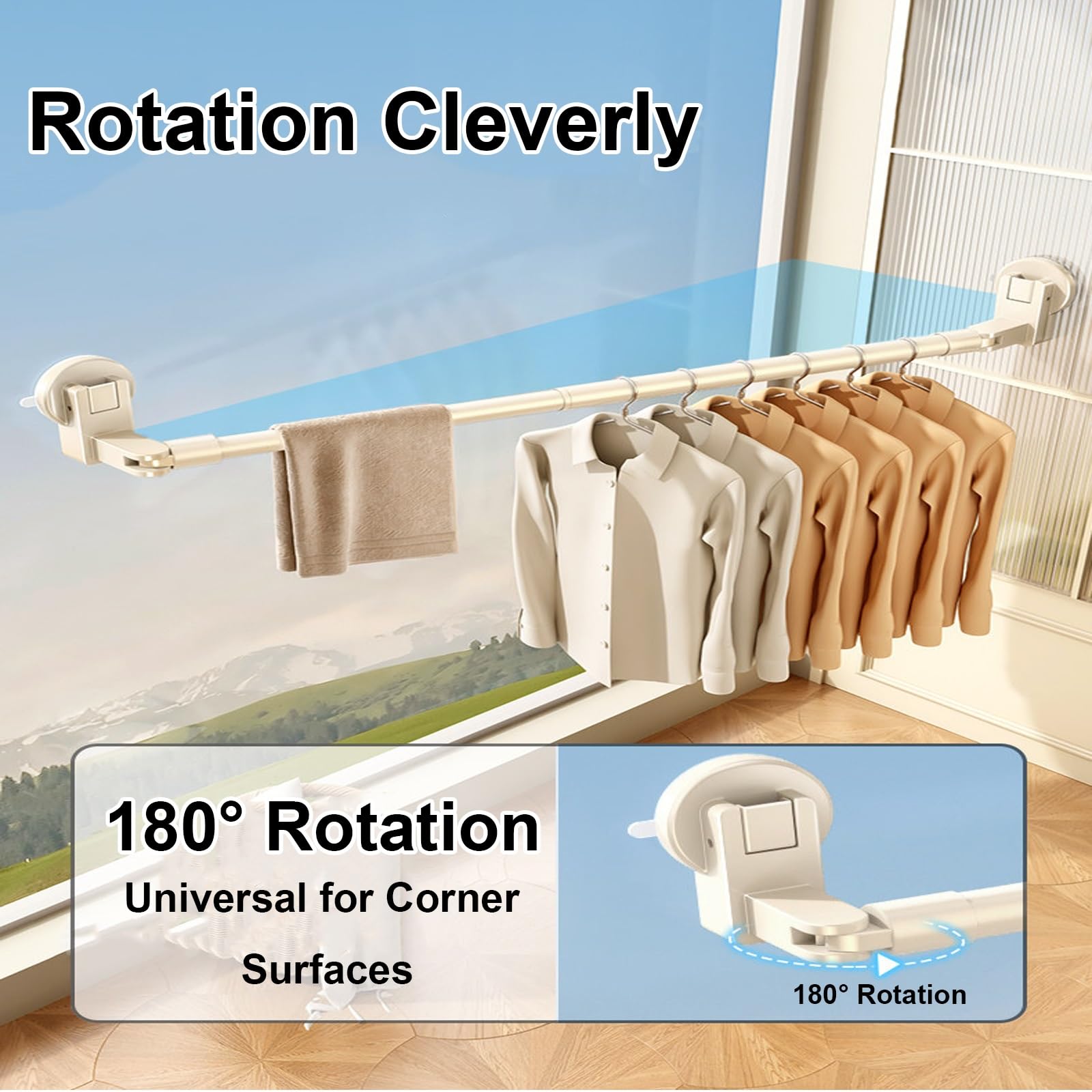 Tringle Rideau à Tension Ultra-résistante, Barre Rideau D'angle pour Rideau de Douche Orientable à 180° pour Penderie Salle de Bain Balcon(Beige,110-200cm/43-78in)