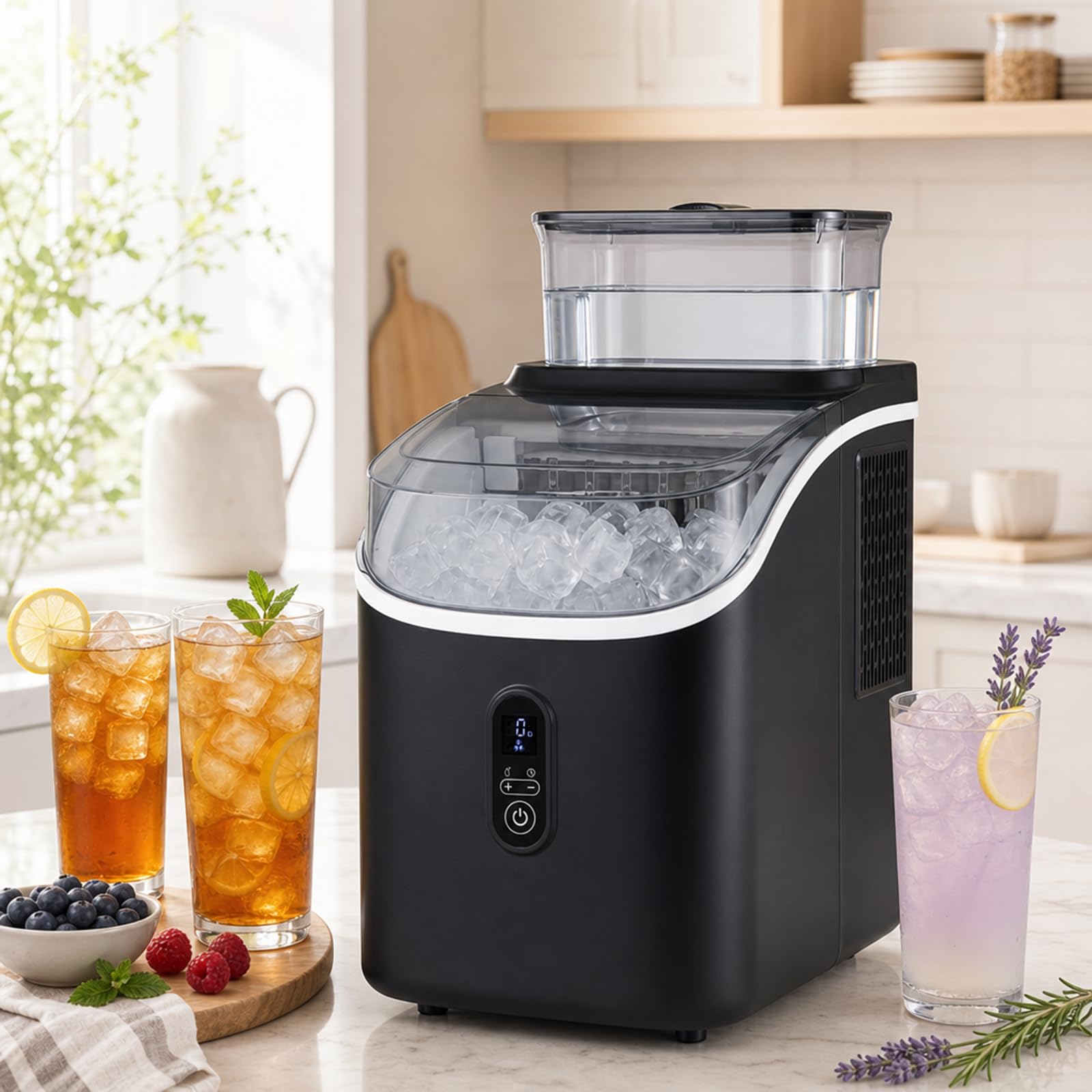 LIFEZEAL Máquina de Hielo 15kg/24h Silenciosa Ajustable (Negro) | Fabrica 16 Cubitos en 13 min, 13 Grosores, Autolimpieza, Temporizador 24h, Uso Doméstico Portátil, Cocina, Oficina