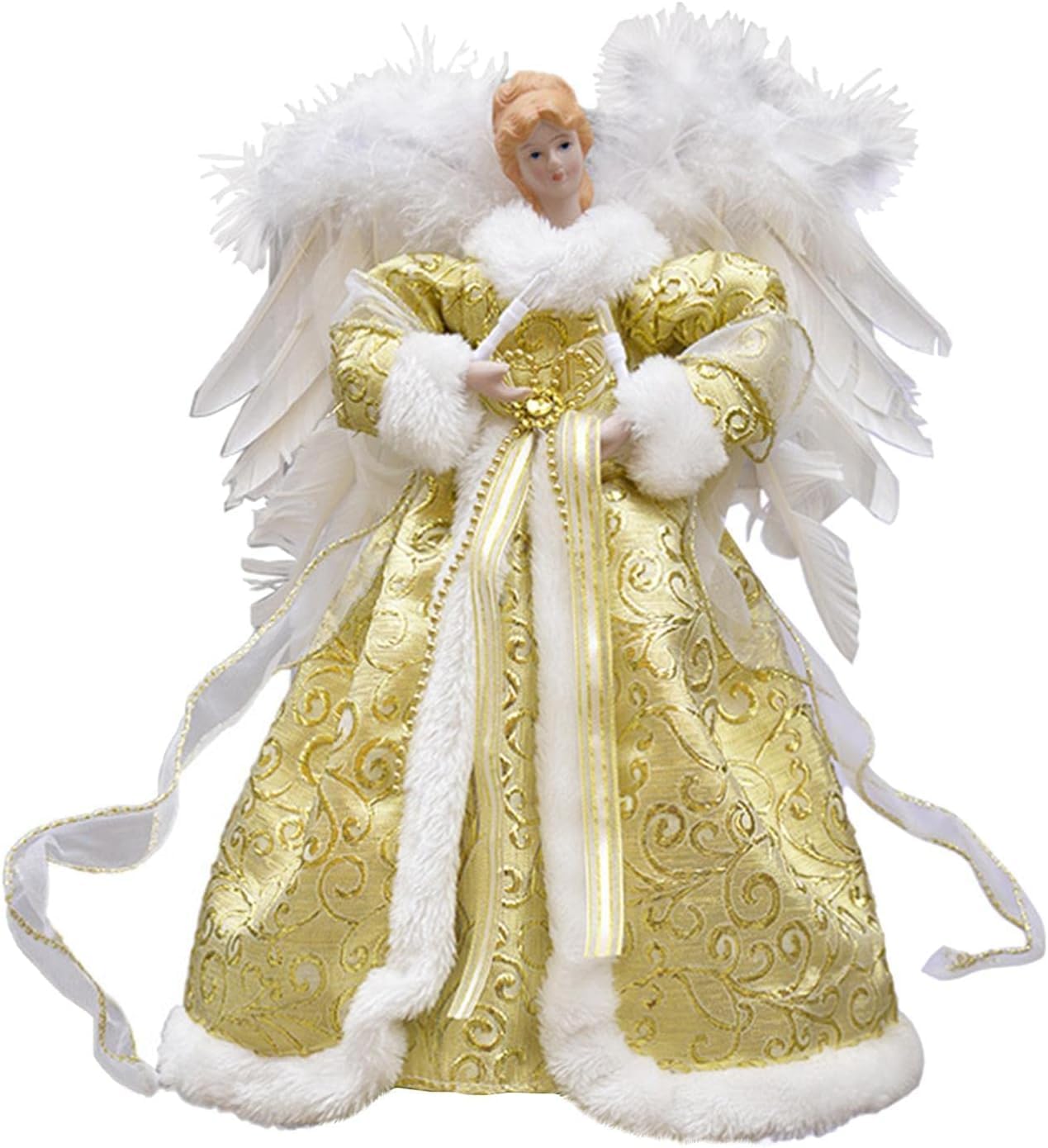 Yanghaodisy Light/Gold Angel Christmas Tree Topper, Angel Decoration Christmas Tree Top Topper With Feather Wings, Up Xmas Angel,