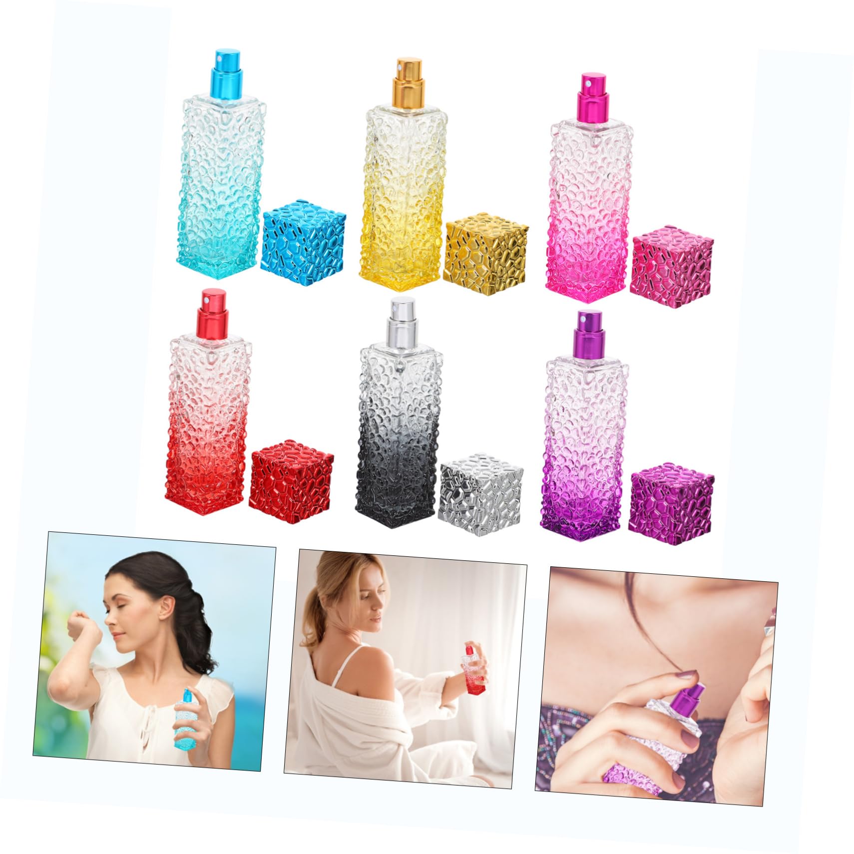 Nachfüllbare Duftflasche mit Farbverlauf 50ml Glas und Aluminium 6 Stück