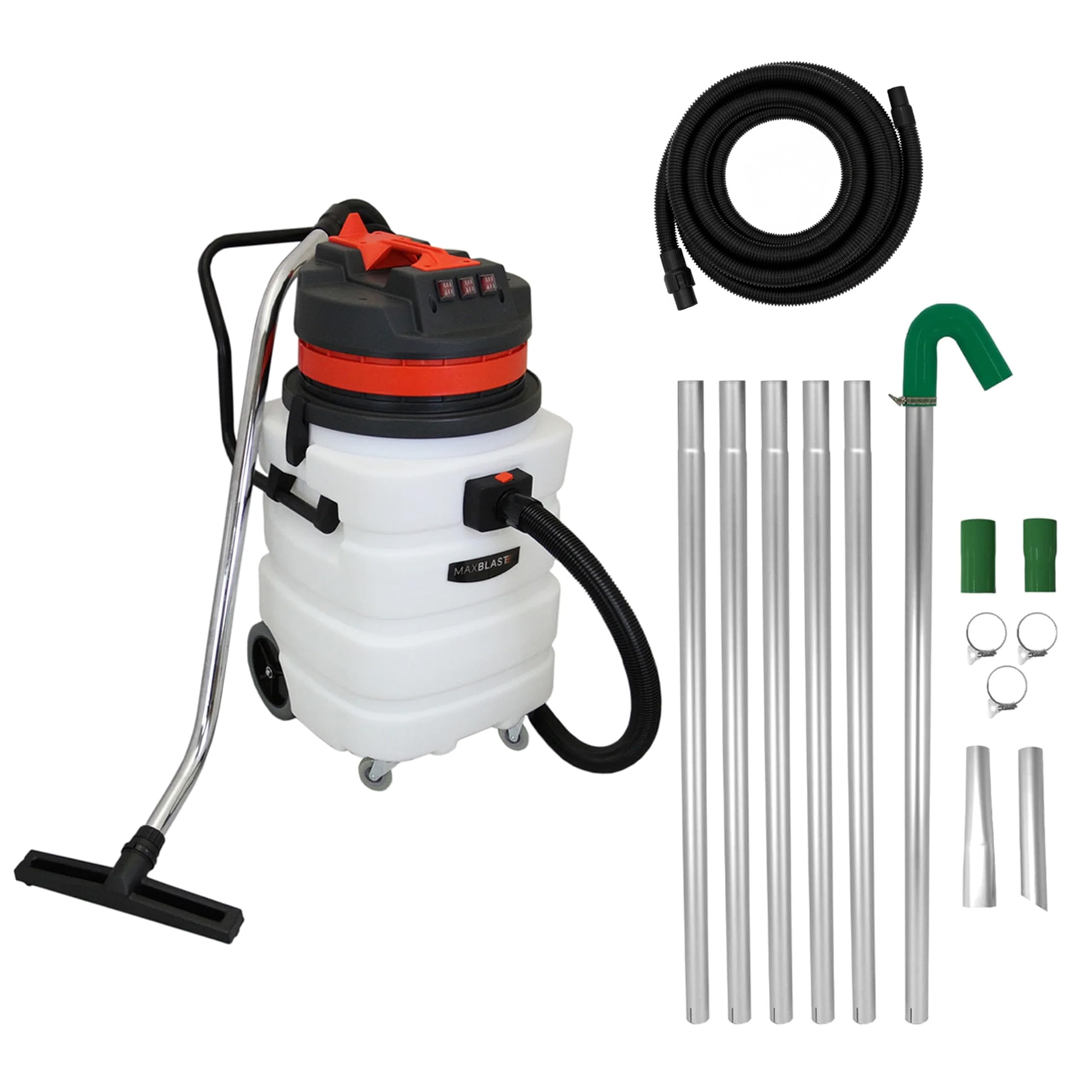 Gutter Cleaning System 90L Industrial Wet & Dry Vacuum Cleaner 24ft Gutter Pole Kit 1.2m - 7.2m Drain Sucker Long Reach 5m Hose Attachments Bagged Bagless Cloth Filter 3000W Triple Motor 6.5m Cable