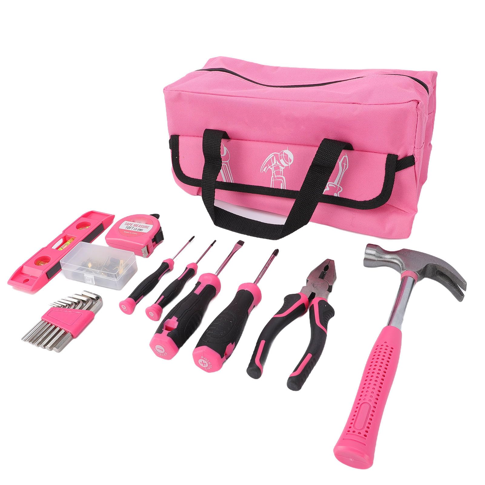 Kit de herramientas de reparación para el hogar para mujeres y principiantes, herramientas manuales completas, llave de martillo, hardware con caja de herramientas portátil,