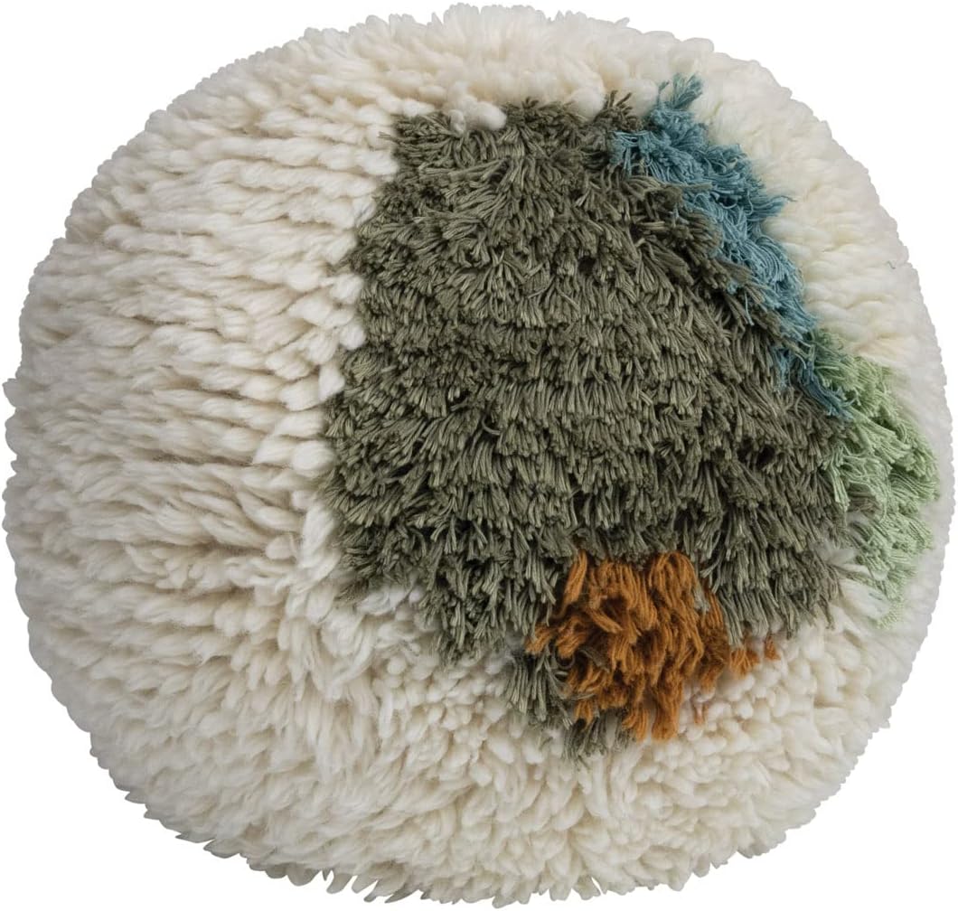 Bloomingville Wool Shag Abstract Design Pouf, 20" L x 20" W x 20" H, Multicolor