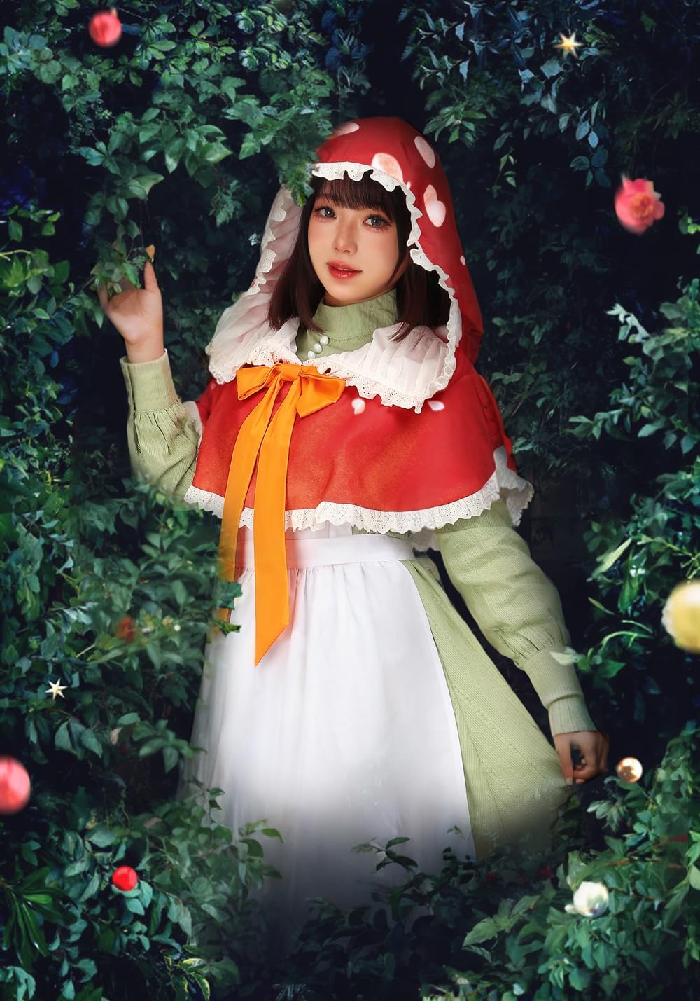 FURPHI Red Mushroom Hat Cowl Hood Gnome Cosplay Spotted Cape Cottagecore Costume Christmas Accessories