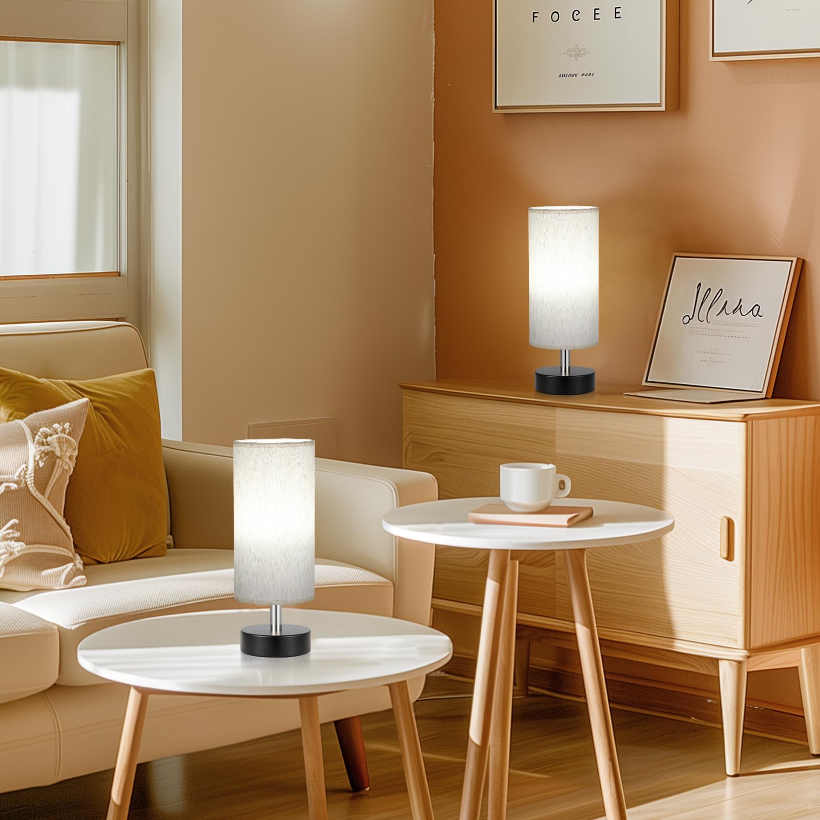 PartageiZ Kleine Tischlampe für Schlafzimmer, 2er-Set – Nachttischlampen für Nachttische, minimalistische Nachttisch-Lampe, Schreibtischlampen für Lesezimmer, Kinderzimmer, Wohnzimmer, Büro, Wohnheim