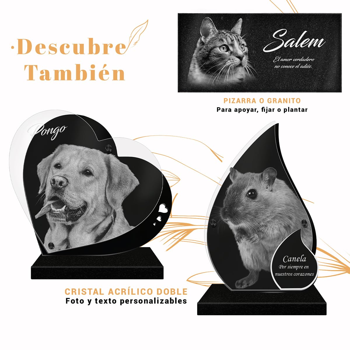 Eternel - Placa funeraria Personalizada Huella para Animales - para Plantar, Pegar o Colocar, Perro, Mascotas, Multisoportes, Pizarra o Granito, Foto y Texto a elección, Homenaje