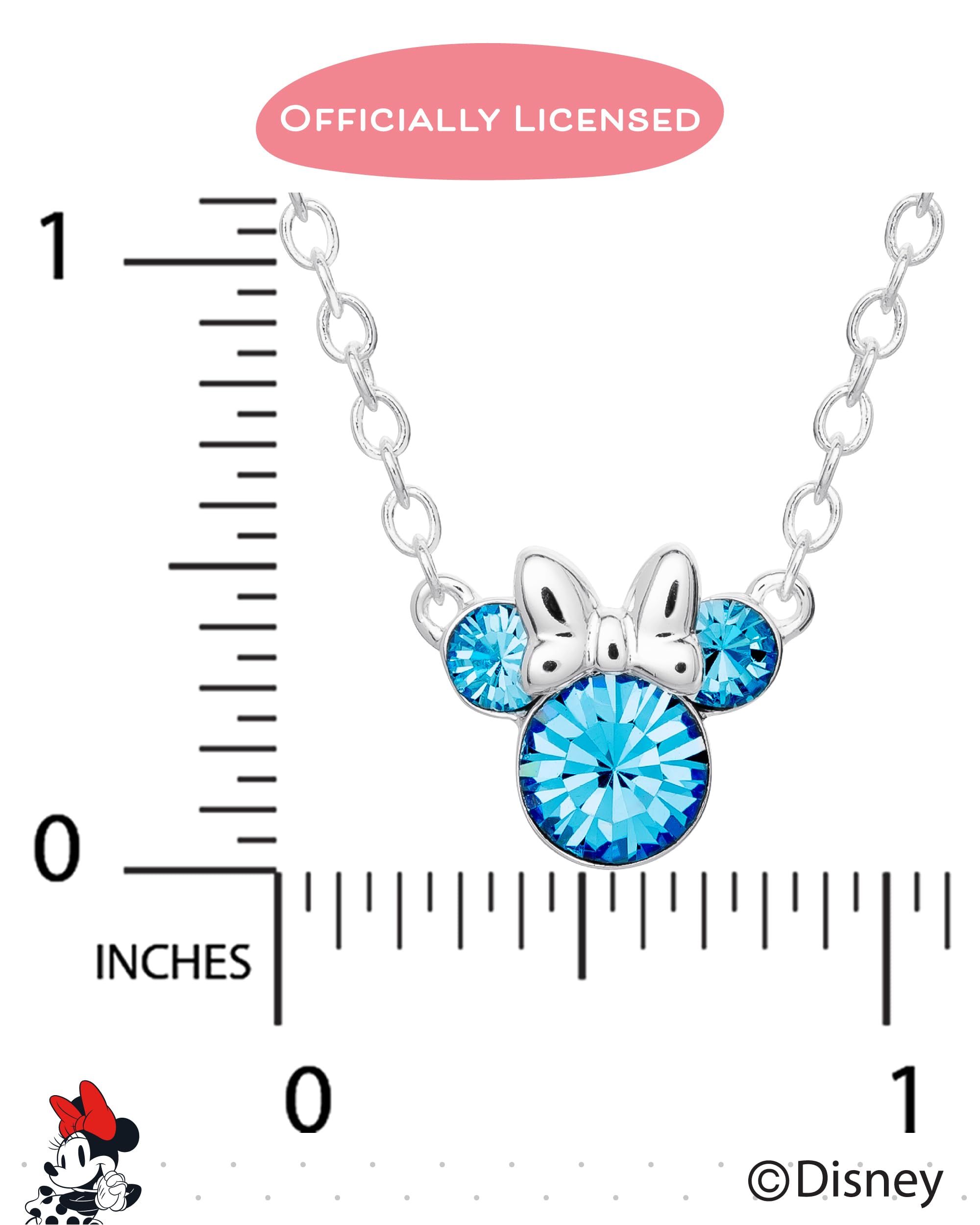 Disney Collar con colgante de piedra natal de cristal de Minnie Mouse, chapado en plata, 40+5 cm