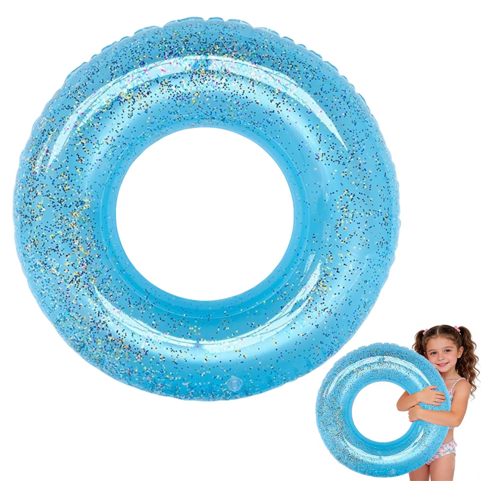 Baby Blue Sequins Swimming Ring Inflatable Rubber Rings for Kids 4-9 Years,70cm Inflatable Pool Ring Floaties Swim Rings Water Float Inflatables Pool Float for Boys Girl Beach Summer Water Party Sport