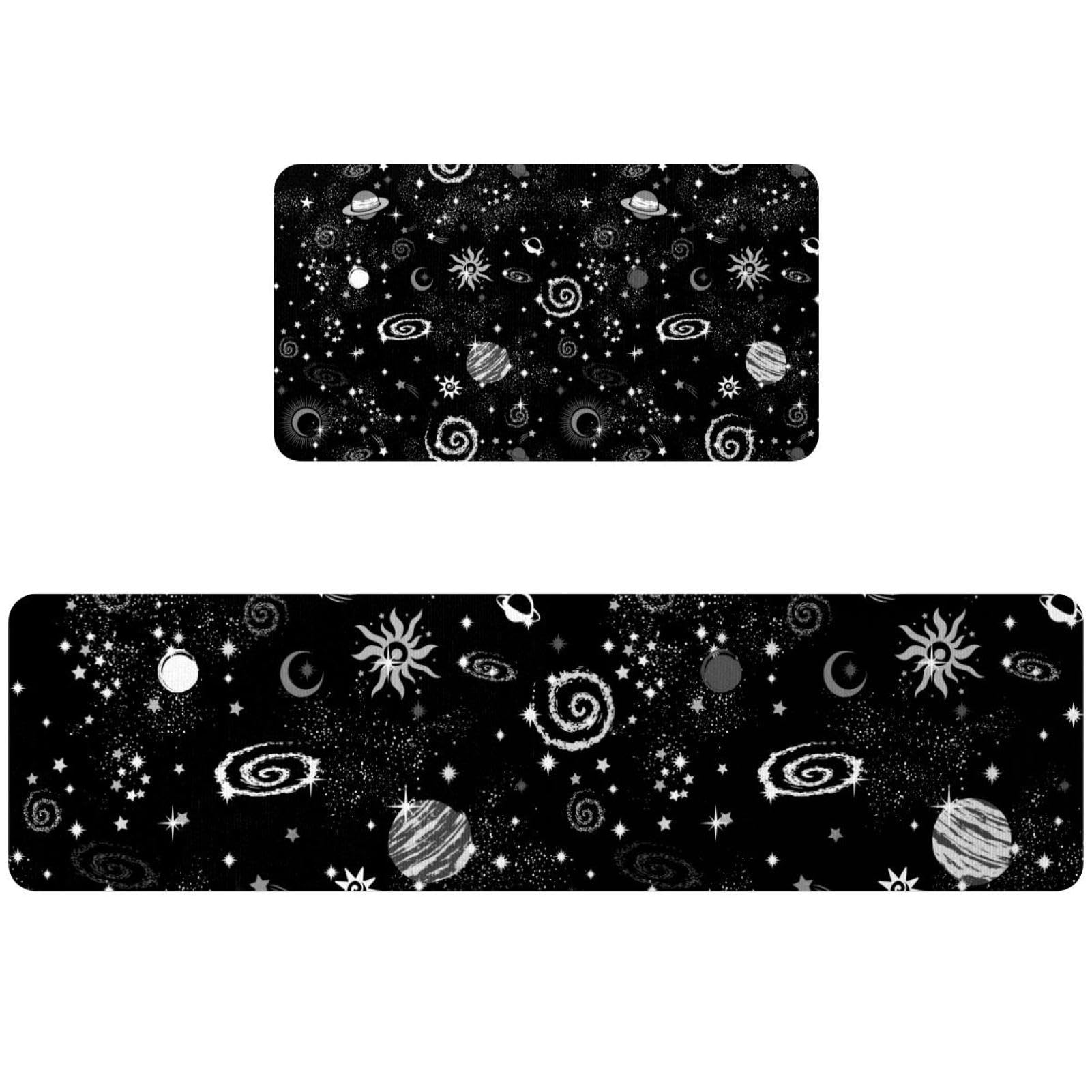 Lot de 2 tapis de cuisine galaxie absorbant lavable pour couloir et buanderie