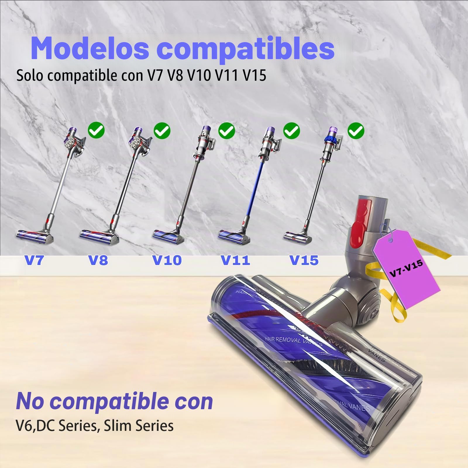 Cepillo de Cabezal Limpiador de antienredos para Dyson V7 V8 V10 V11 V15 | Cabezal de turbina, Aspiradoras para aspiradora para Moquetas y Suelos, Duros Boquilla Para Piso Con Turbina