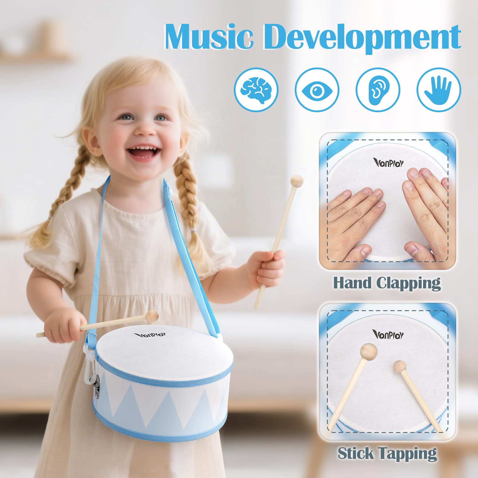 Kids Drum Kit 6 in 1 Musical Instruments Baby Toys Wooden Toys Sensory Toys for 2+ Year Old Boys Girls Baby - Image 4