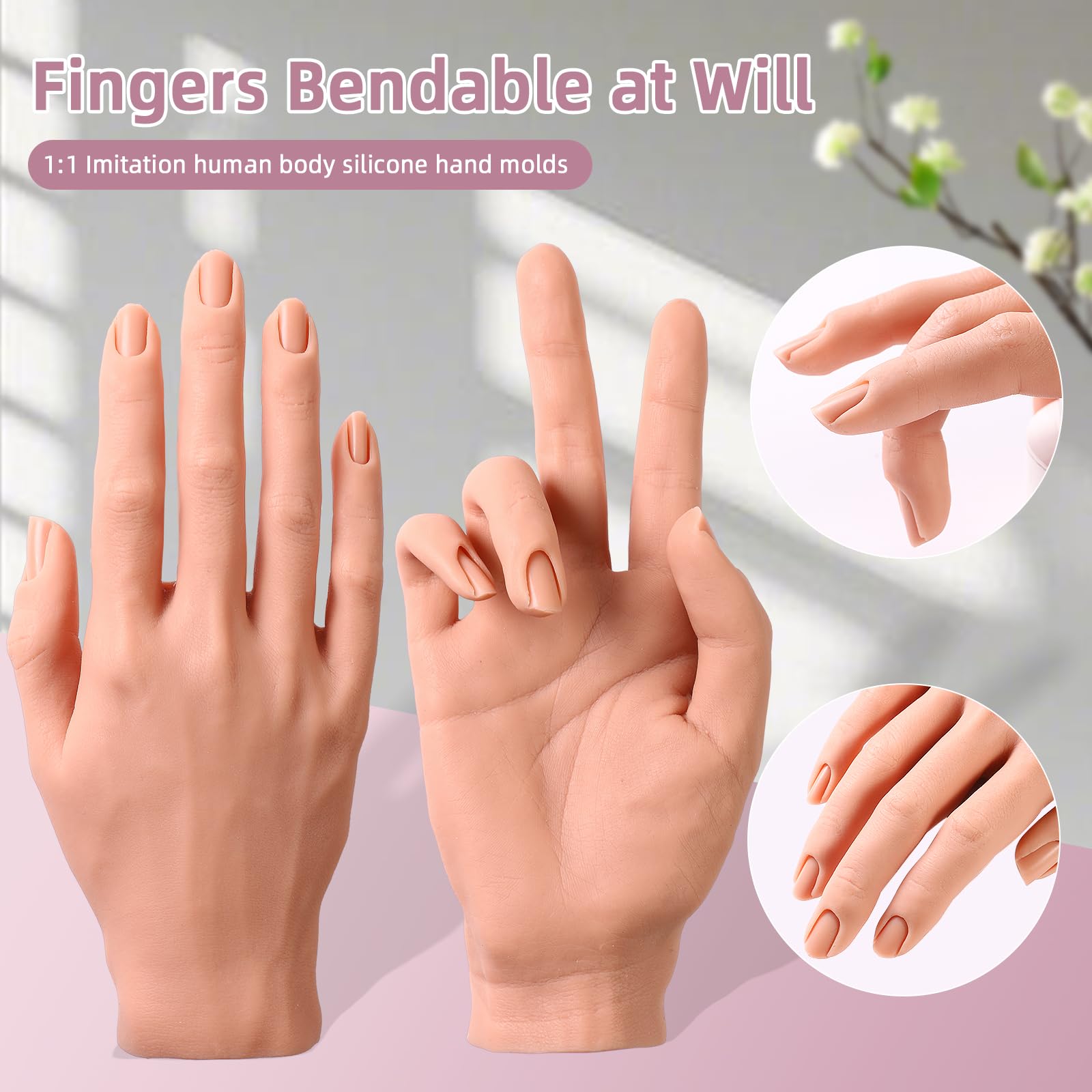 Übungshand für Acrylnägel - Silikon-Nagelübungshand - Flexibles Nagelhandübungsmodell für professionelle Anfänger (-25)