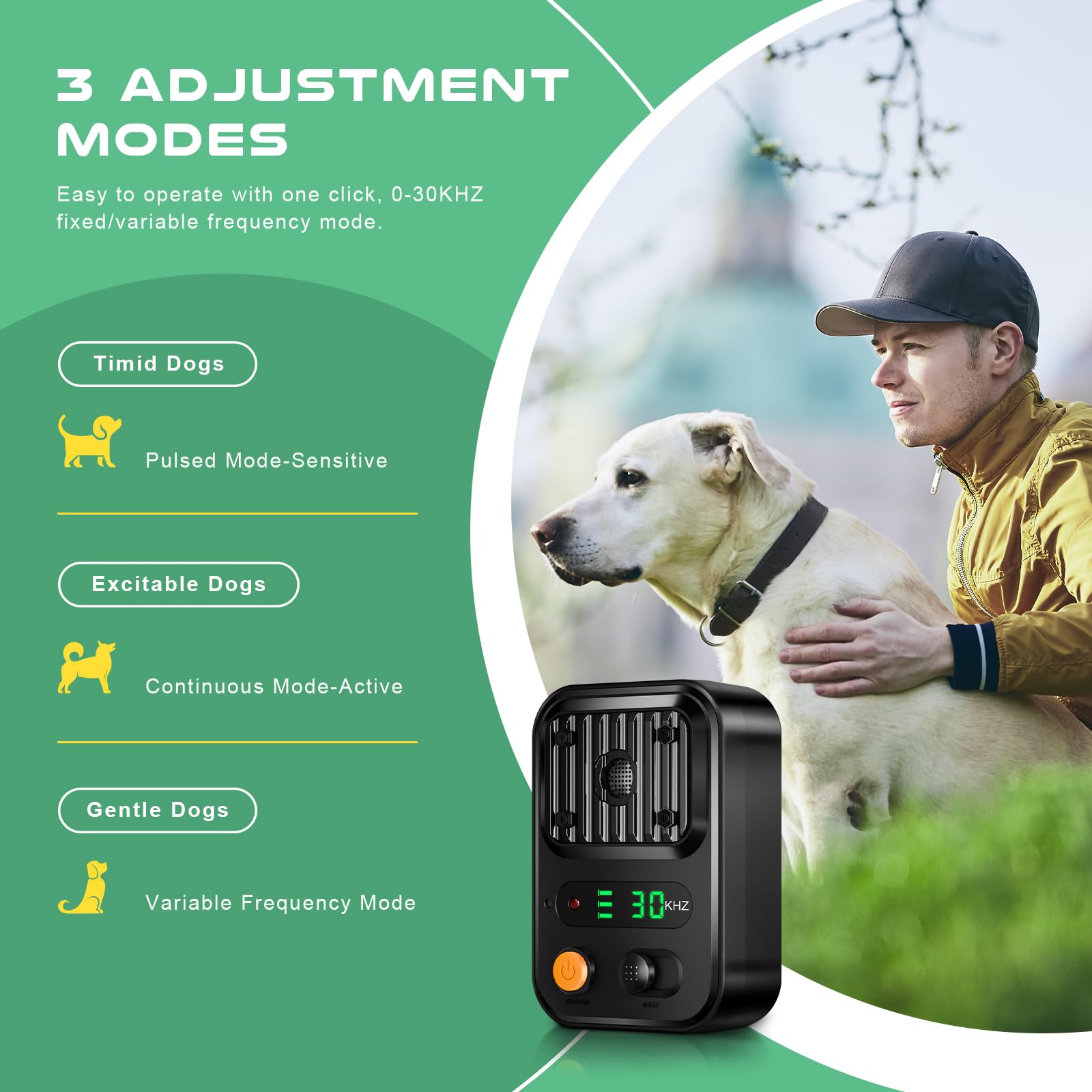 Love begans Anti Aboiement Chien, Automatique Boitier Ultrason Anti Aboiement Chien avec 3 Modes, Audio et Ultrasons Dispositif Anti-aboiement, Rechargeable et Etanche pour Intérieur Extérieur
