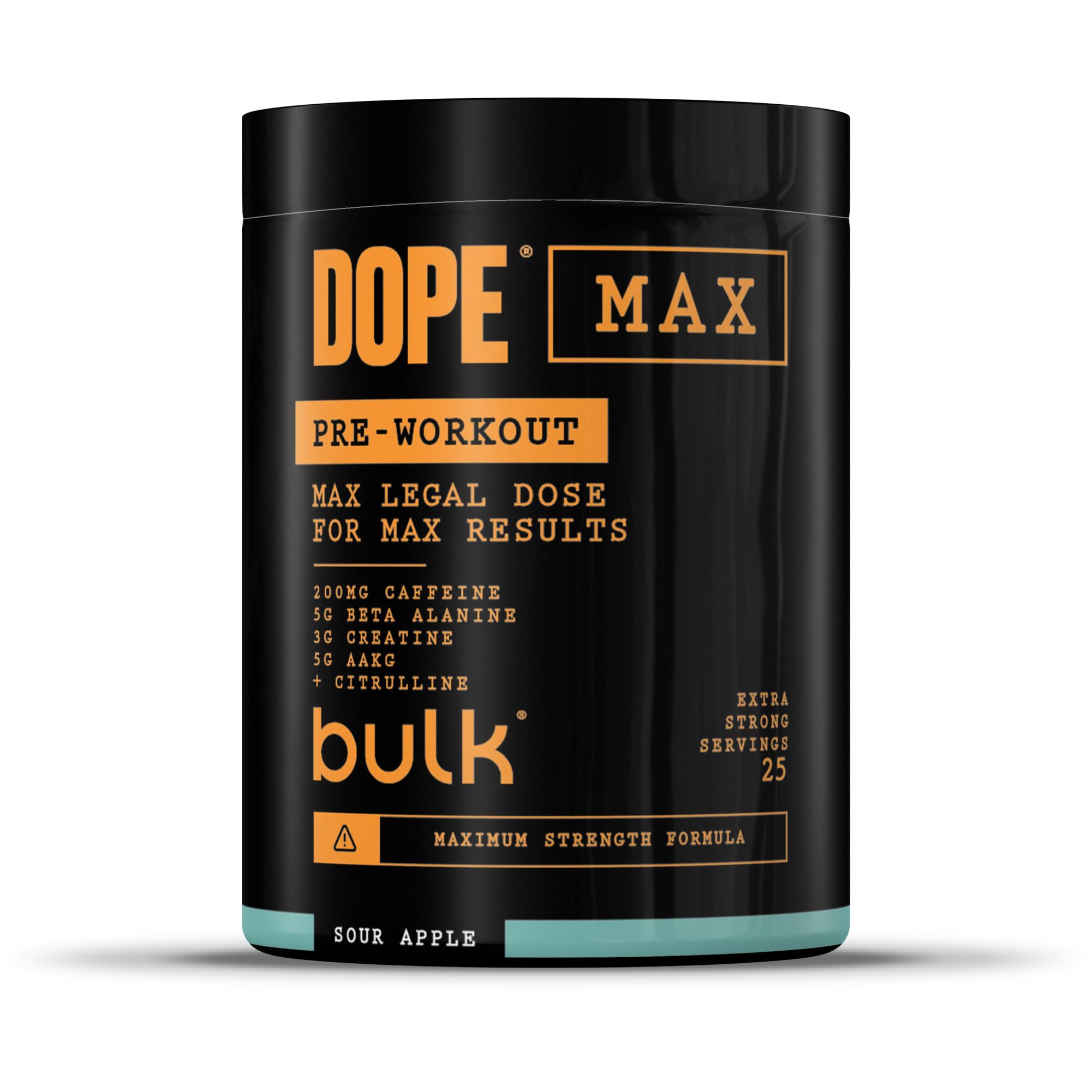 Bulk Dope Max Pre-Workout Pulver | 563 g | 25 Portionen | 200 mg Koffein | 5 g Beta-Alanin | 3 g Kreatin | AAKG & Citrullin | Mit Himalaya-Kristallsalz aus Punjab, Pakistan | Saurer Apfel