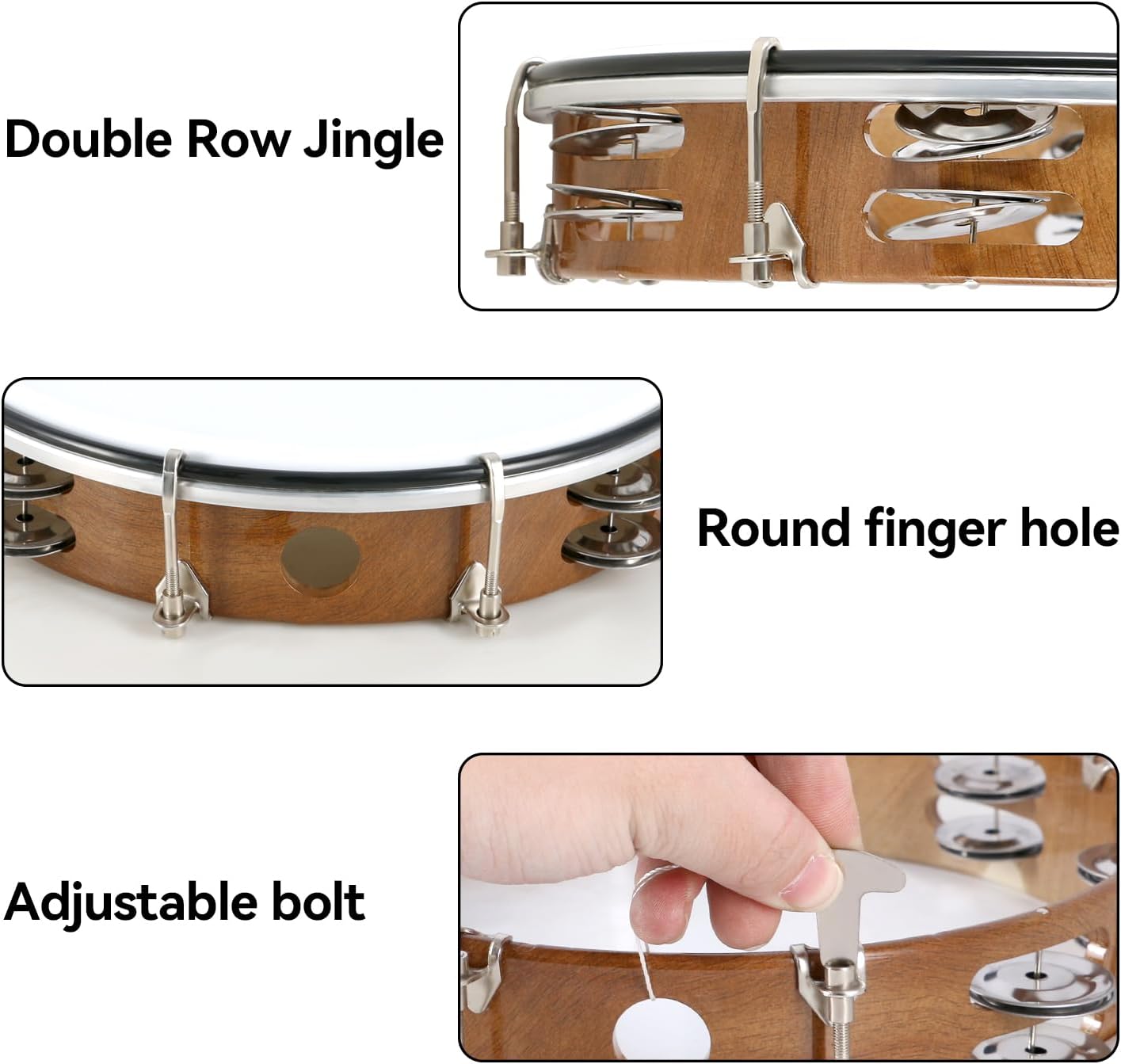 EASTROCK 10 inch Tambourine Adjustable for Adults Hand Held Plastic Tambourines Double Row Metal Jingles Percussion Musical Instrument 10 inch Light