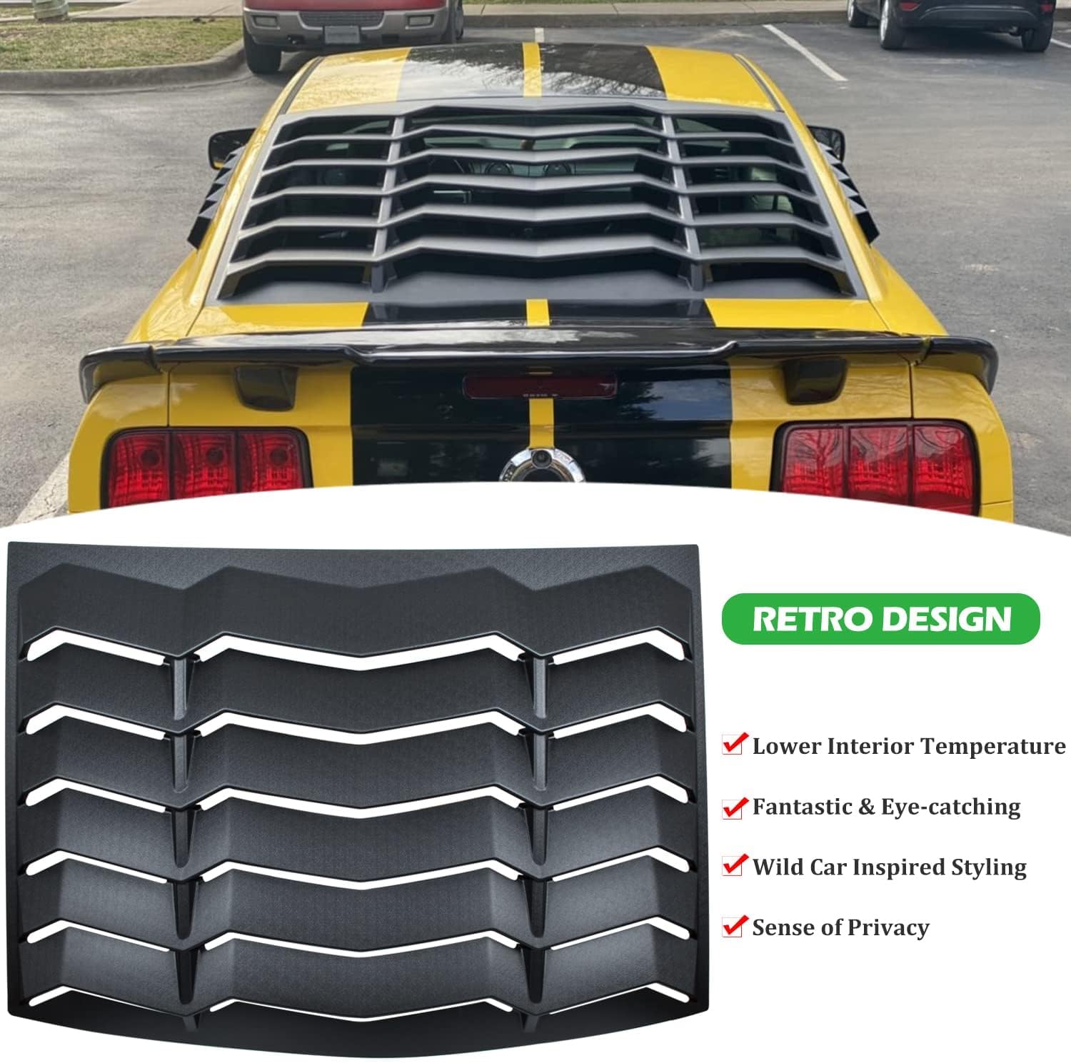 Bonbo Rear+Side Window Louver Fits for Ford Mustang 2005-2014 in GT Lambo Style Custom Fit Windshield Sun Shade Cover ABS (Matte Black)