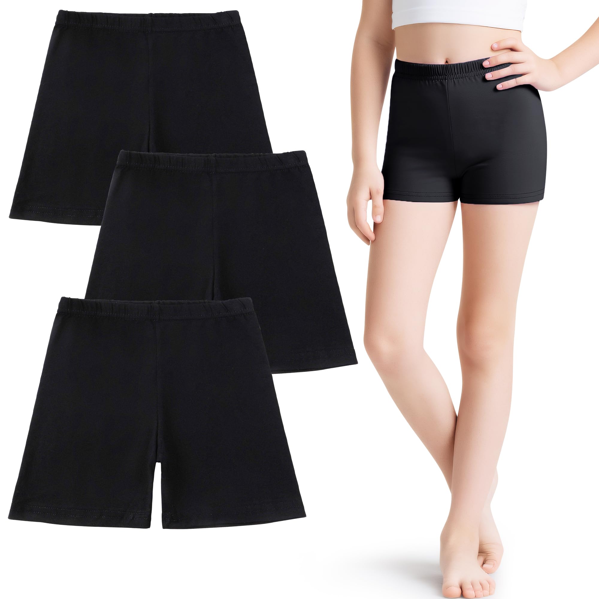 JinBei Pantalones Cortos para Niña Verano Mallas De Ciclismo Culotte Leggings Niños Cintura Elástica Transpirables Algodón Shorts Deportivos Ropa Pack de 3 Pantalon, 5-16 Años