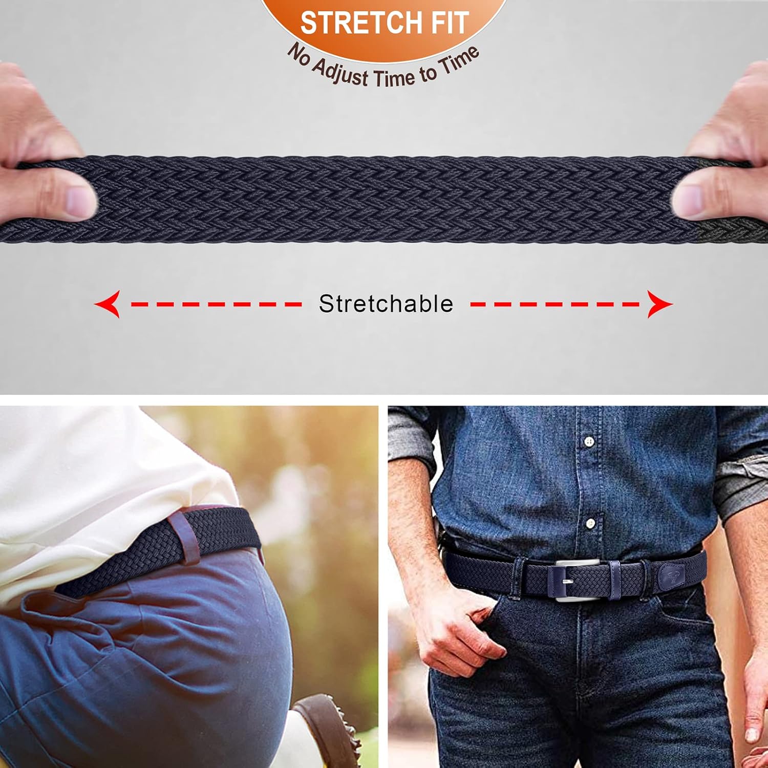 BULLIANT Stretch Belt Men,Mens Gift Woven Braided Web Belt 1 3/8 for Golf Casual Pants Shirts Jeans - Image 6