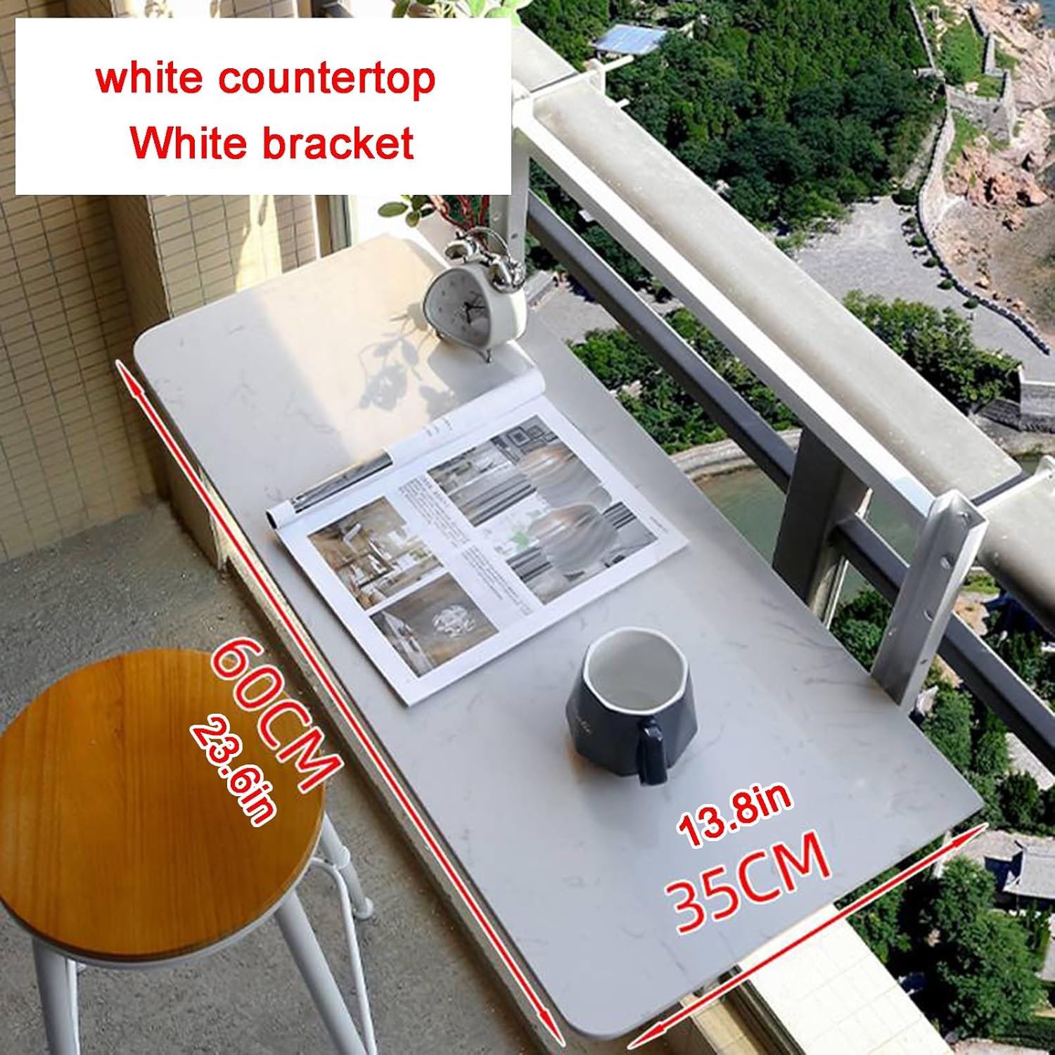 Adjustable Height Folding Balcony Railing Bar - Multi-Functional Deck Rail Hanging for Patios and Railings (60cm x 35cm) - Space-Saving Outdoor Accessory