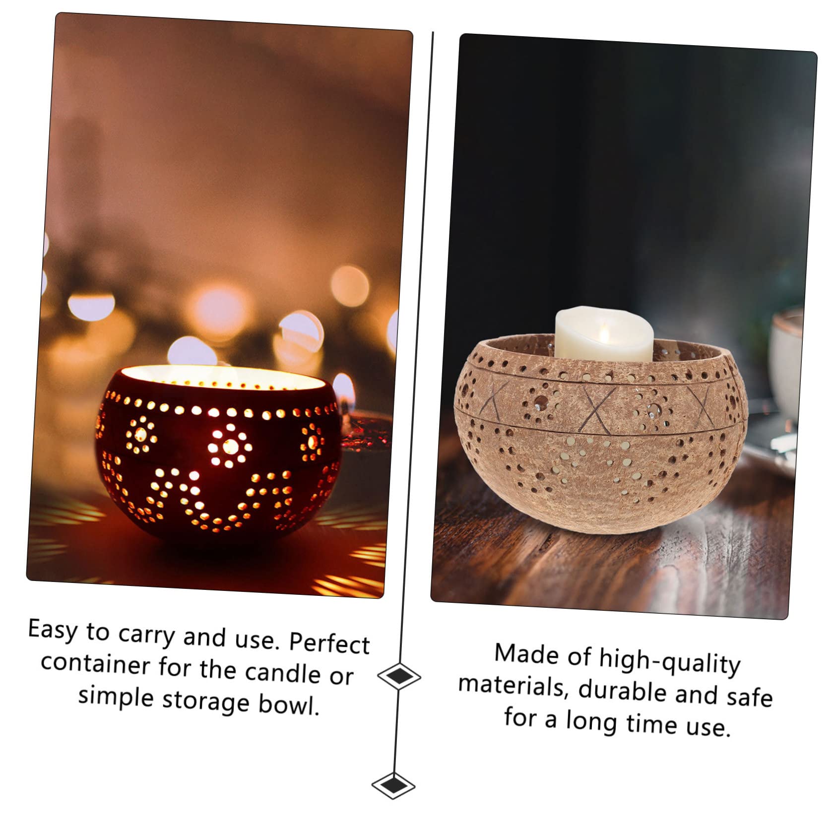 RORPOIR 1pc Coconut Shell Bowl Candle Jar Decorative Hollow Storage Container for Home Office Craft Lightweight and Portable Elegant Design for Parties and Events