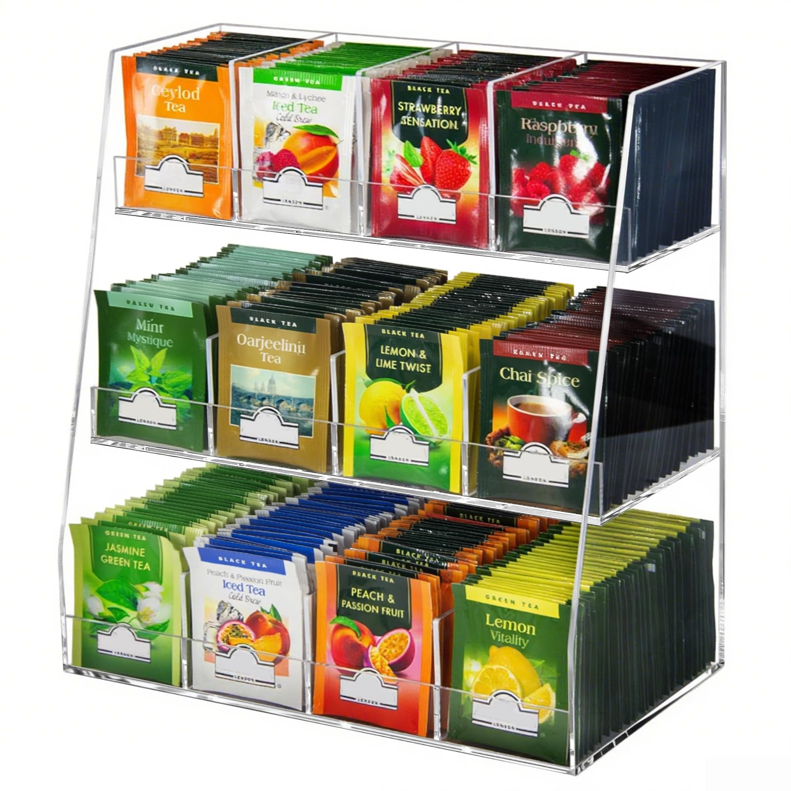 Teebeutel-Organizer aus Acryl, Teebeutel Organizer, 3 Stufiger Teebeutelhalter aus Acryl, Aufbewahrungs Organizer für Teebeutel, für Arbeitsplatten, Küchenschränke, Vorratskammern
