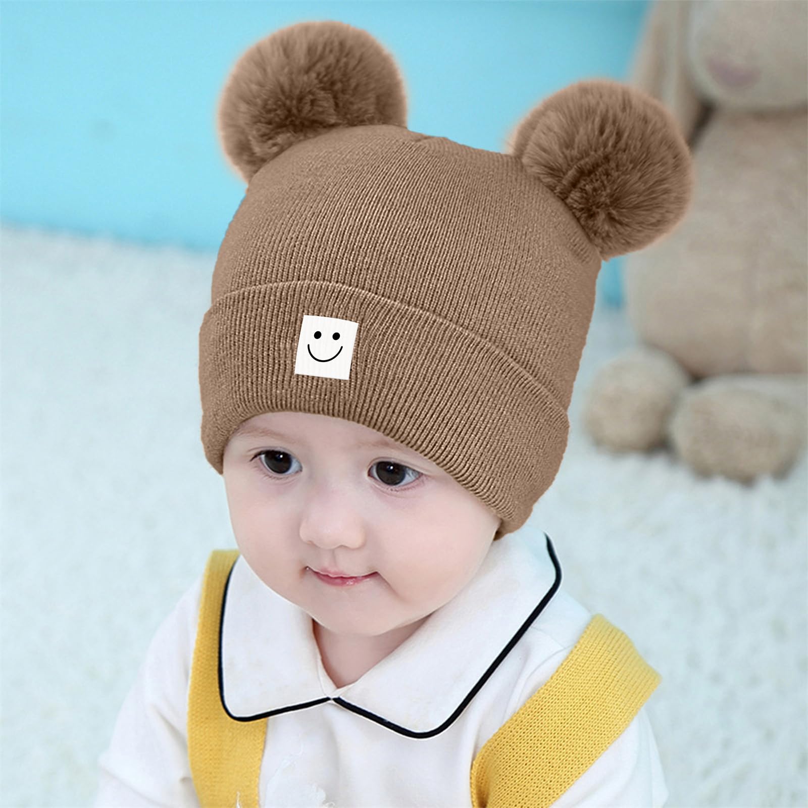 Gorro de punto de invierno suave y cálido con pompones para niños y niñas