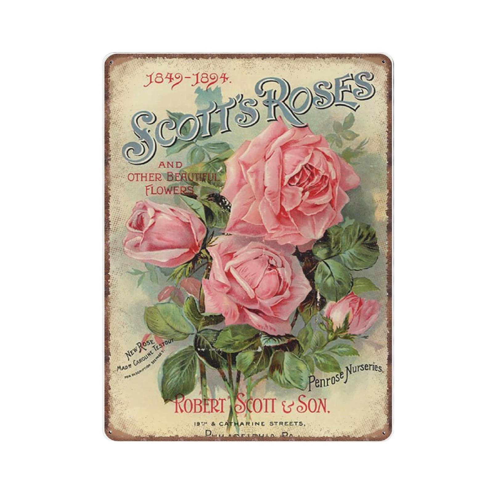 Dreacoss Material_tin 14 Vintage Flowers Tin Signs Pink Roses Floral Nature Plants Kitchen Garden Victorian Funny Vintage Metal Tin Sign Plaqu Poster Wall Art Pub Bar Kitchen Garden Bathroom Home Decor, 30X40 Cm