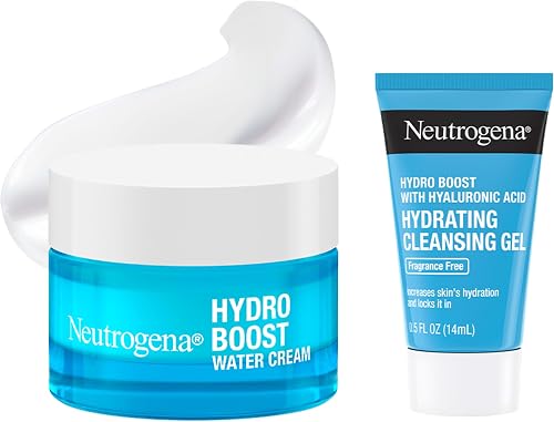Neutrogena Hydro Boost Water Cream Face Moisturizer with Hyaluronic Acid, 72-Hour Hydration, 1.7 Fl Oz, & Hydro Boost Hydrating Gel Face Cleanser Trial Size, 0.5 Fl Oz, Skincare Set, 2 Pack