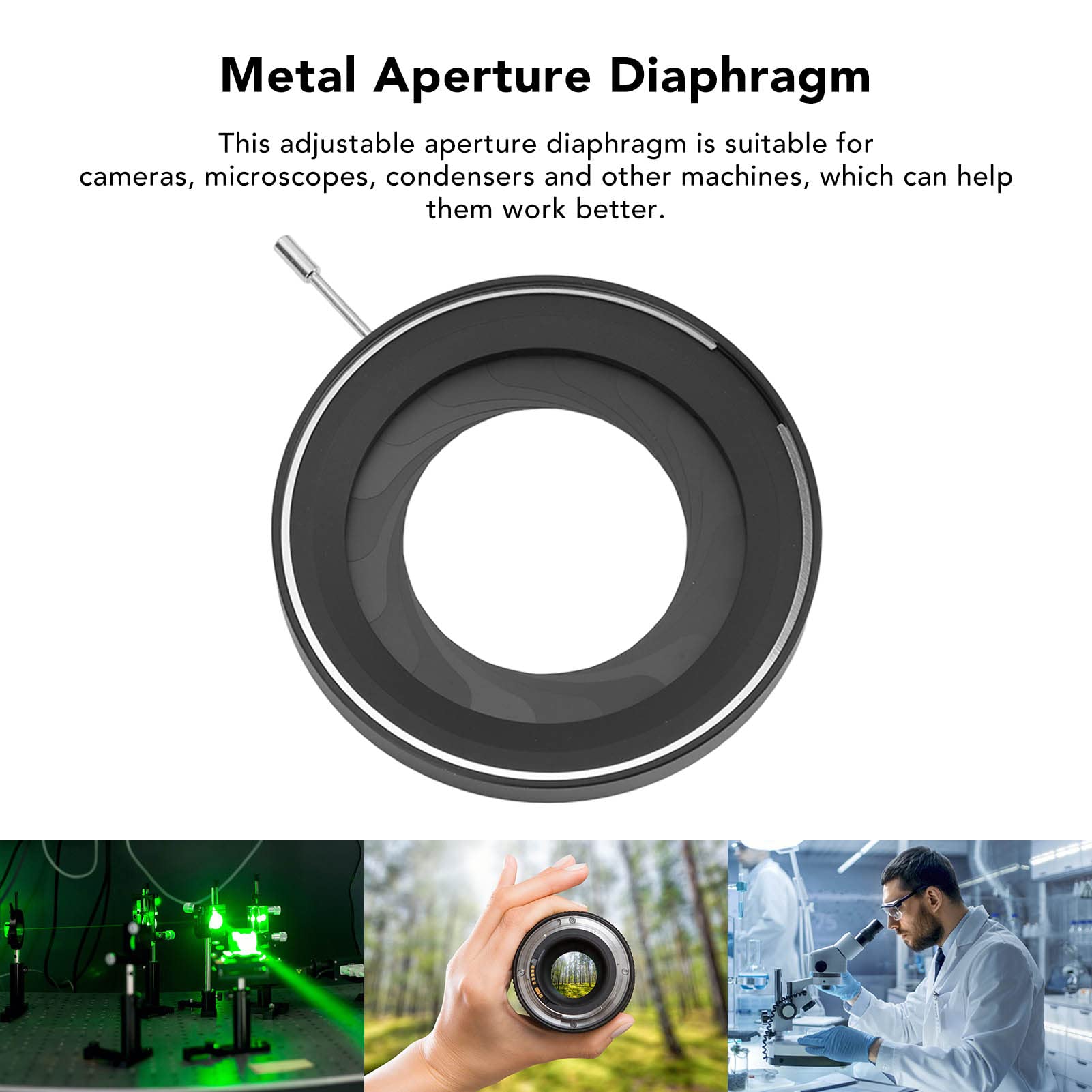 Diafragma de Apertura de Iris Ajustable 4-60 Mm Microscopio Adaptador de Iris Apertura Diafragma de Lente Ajustable Lentes de Diafragma óptico Accesorios para Microscopio de Laboratorio (SK60)