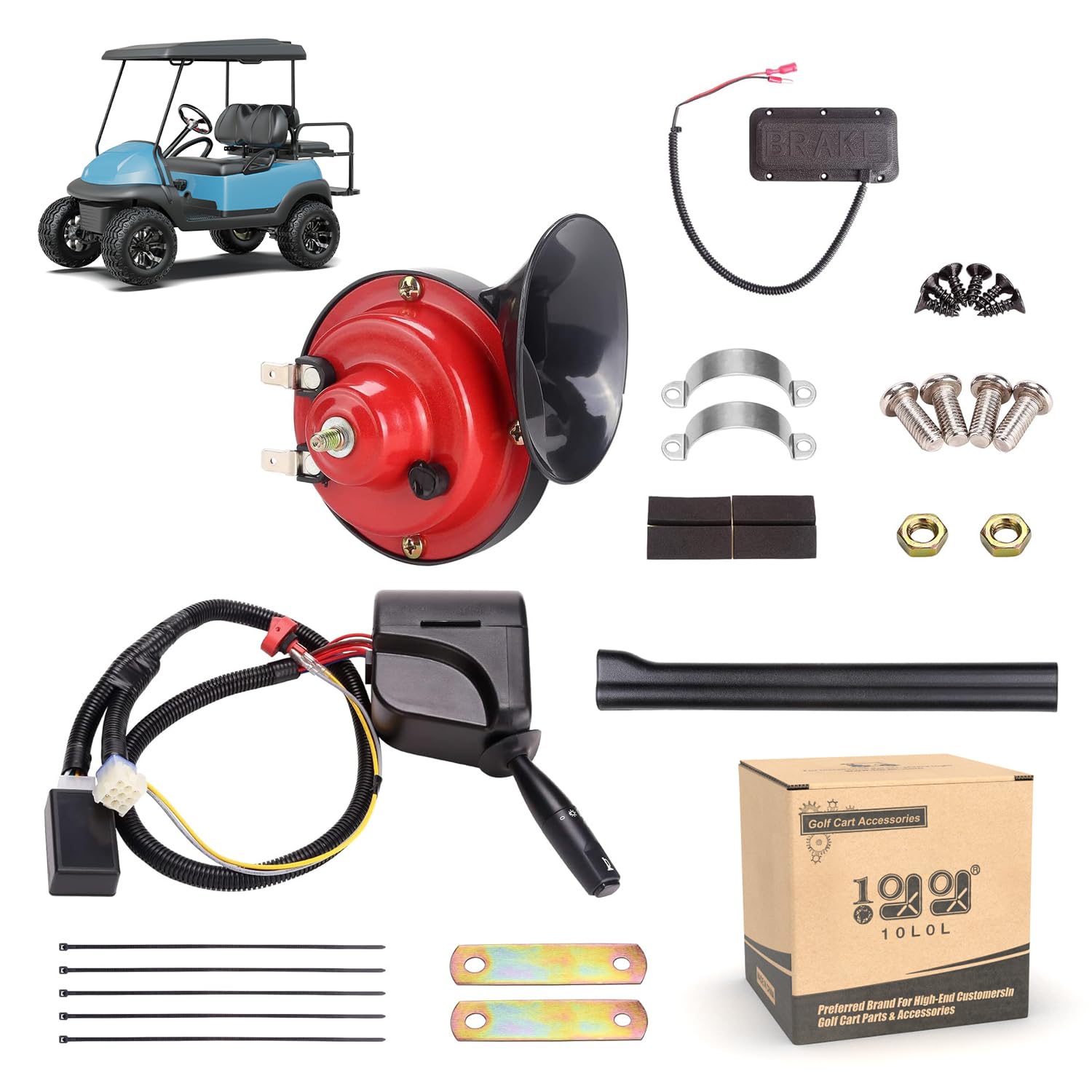 9.99WORLD MALL Golf Cart Turn Signal Kit with Horn Brake Hazard Light Switch ?Universal Deluxe Light 9-Pin Plug Upgrade Wiring Harness Kit (12 Volts)