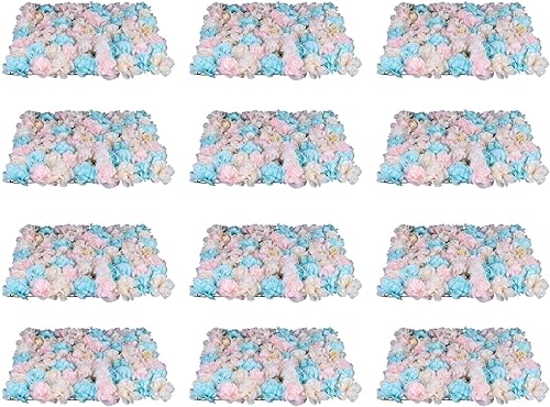 Vista 126 de 20 paneles de pared de flores artificiales, decoración de pared de 24 x 16 pulgadas, paneles decorativos de flores de hortensias para el hogar, 20