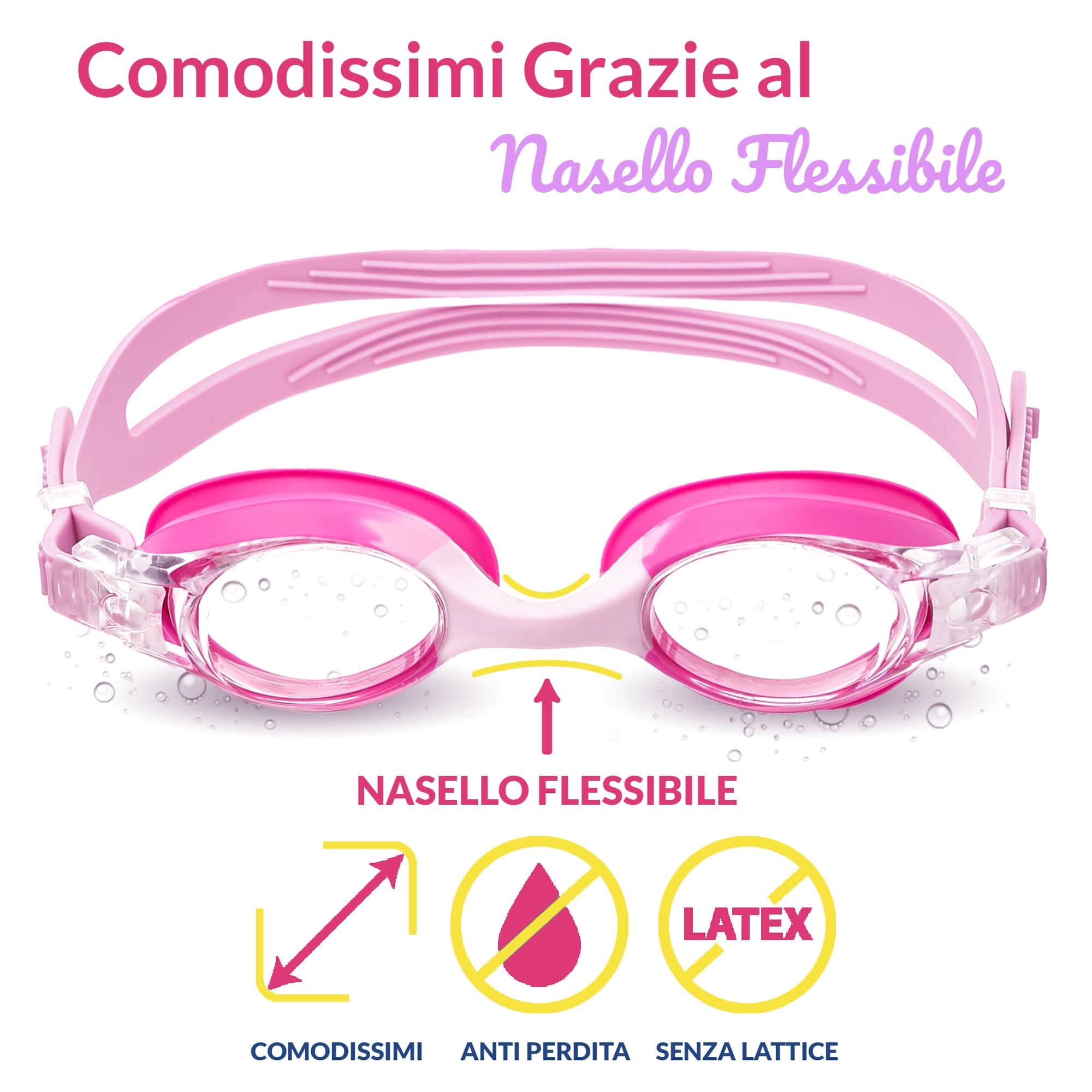 Limmys Occhialini Nuoto Unisex – Occhialini Nuoto Bambini 3 – 12 Anni – Occhialini Piscina Anti Appannamento – Occhialini Piscina Bambino Regolabili, Nasello Flessibile e Protezione UV – con Custodia