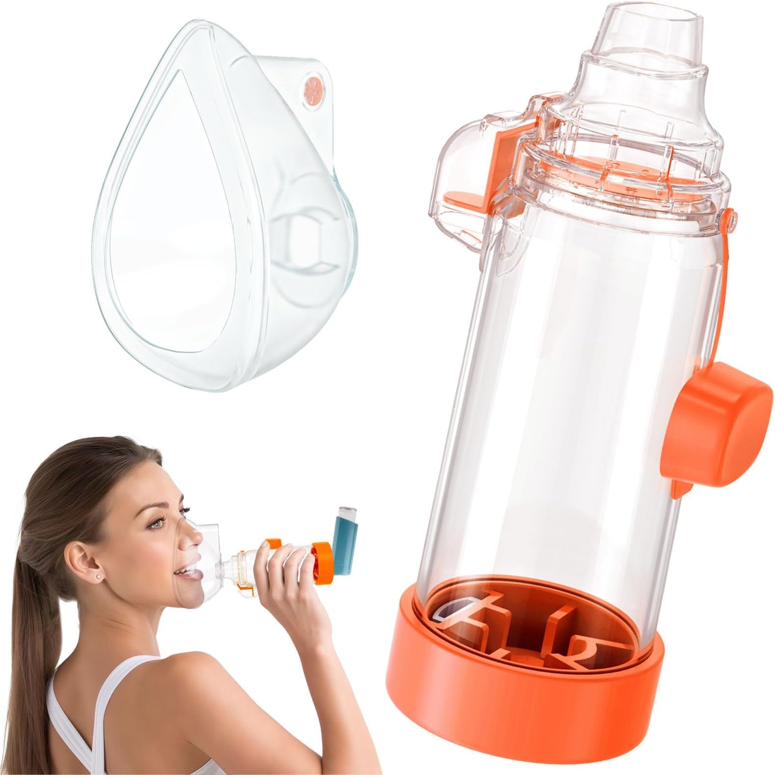 Adult & Kids Inhaler Spacer - Orange, Compatible with OTC MDIs