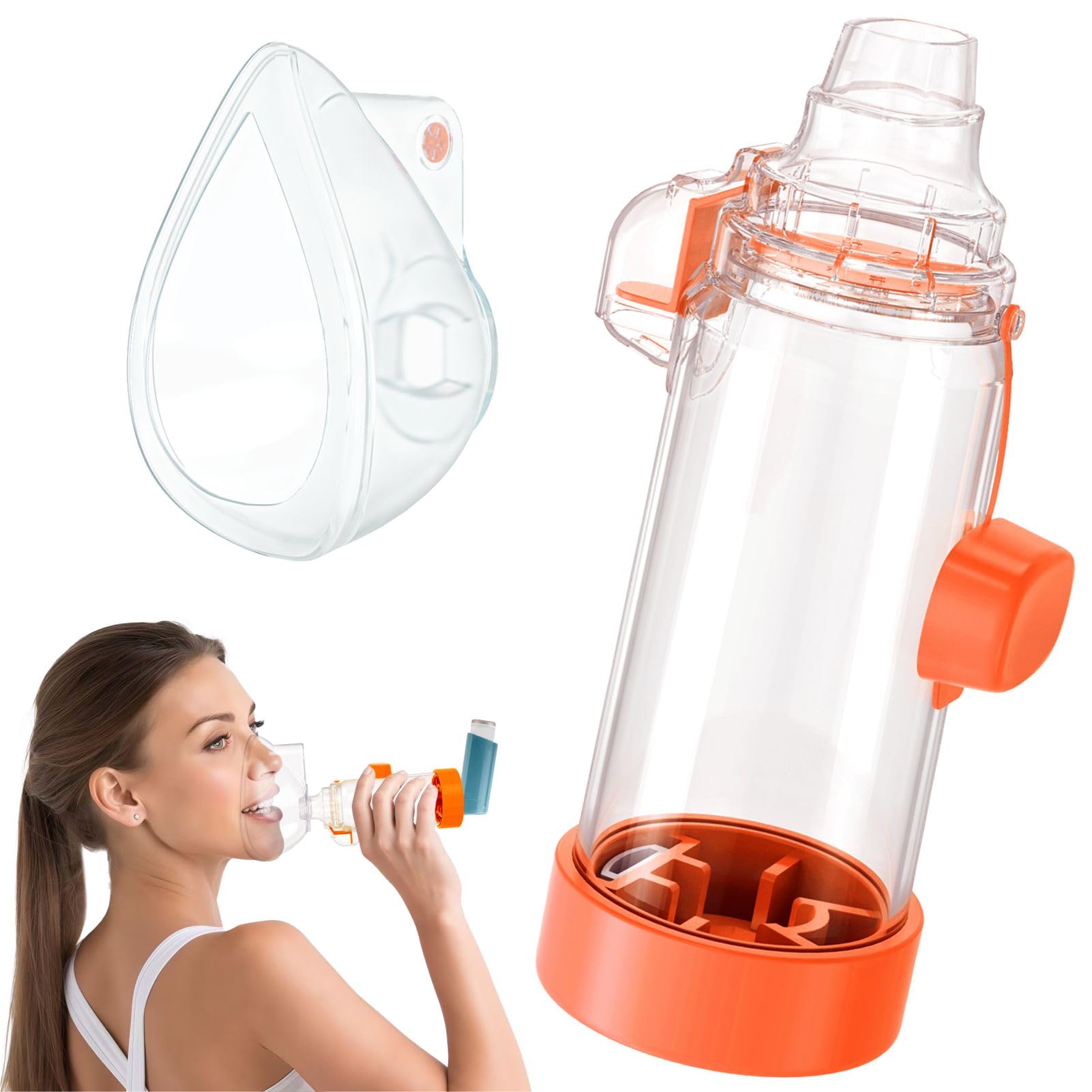 Adult & Kids Inhaler Spacer - Orange, Compatible with OTC MDIs