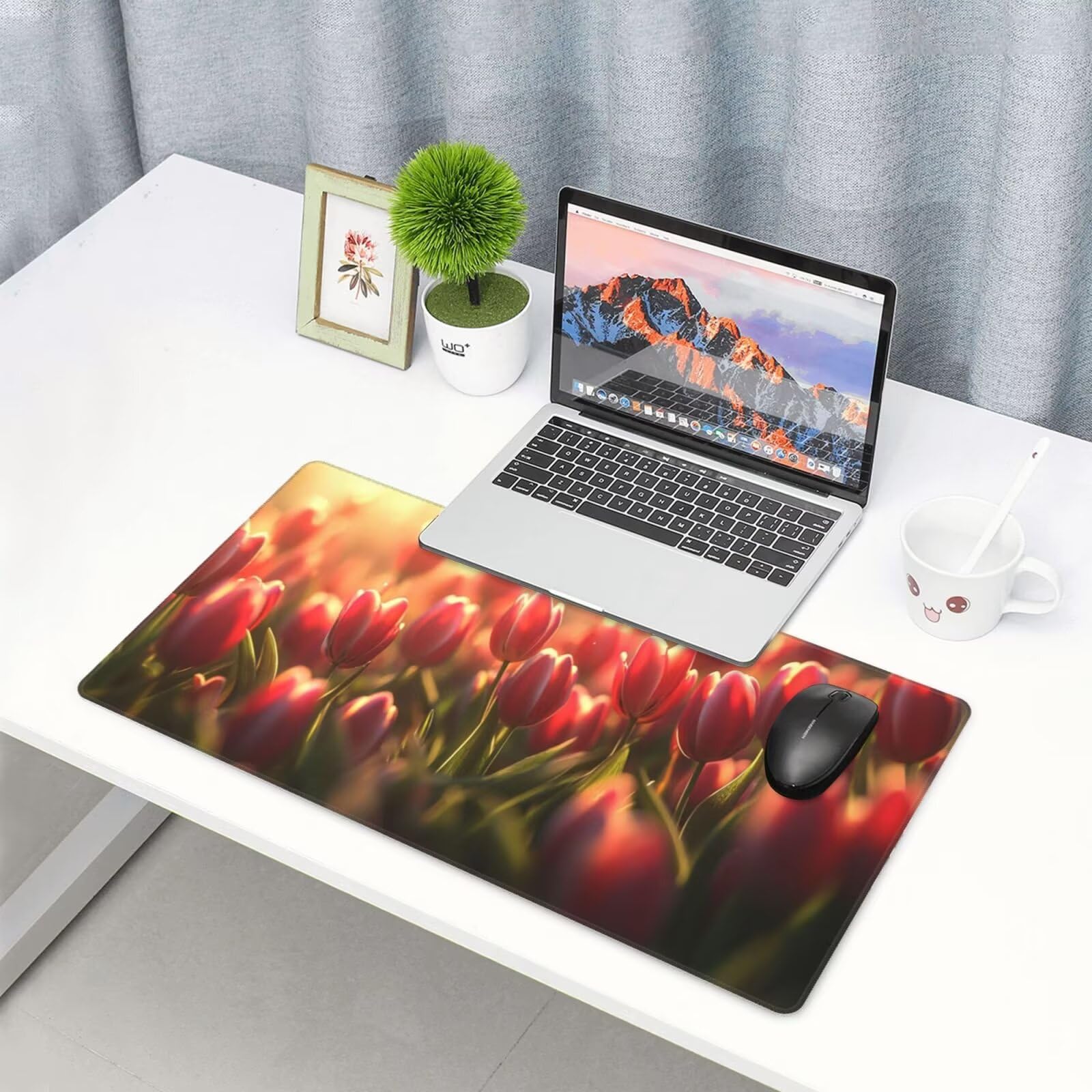 Czerwona podkładka pod mysz XXL tulipanowa mata na biurko 1600 x 800 x 3 mm zmywalna podkładka do gier na laptopa, z antypoślizgową gumową podstawą do gier, PC, pracowników biurowych Y923