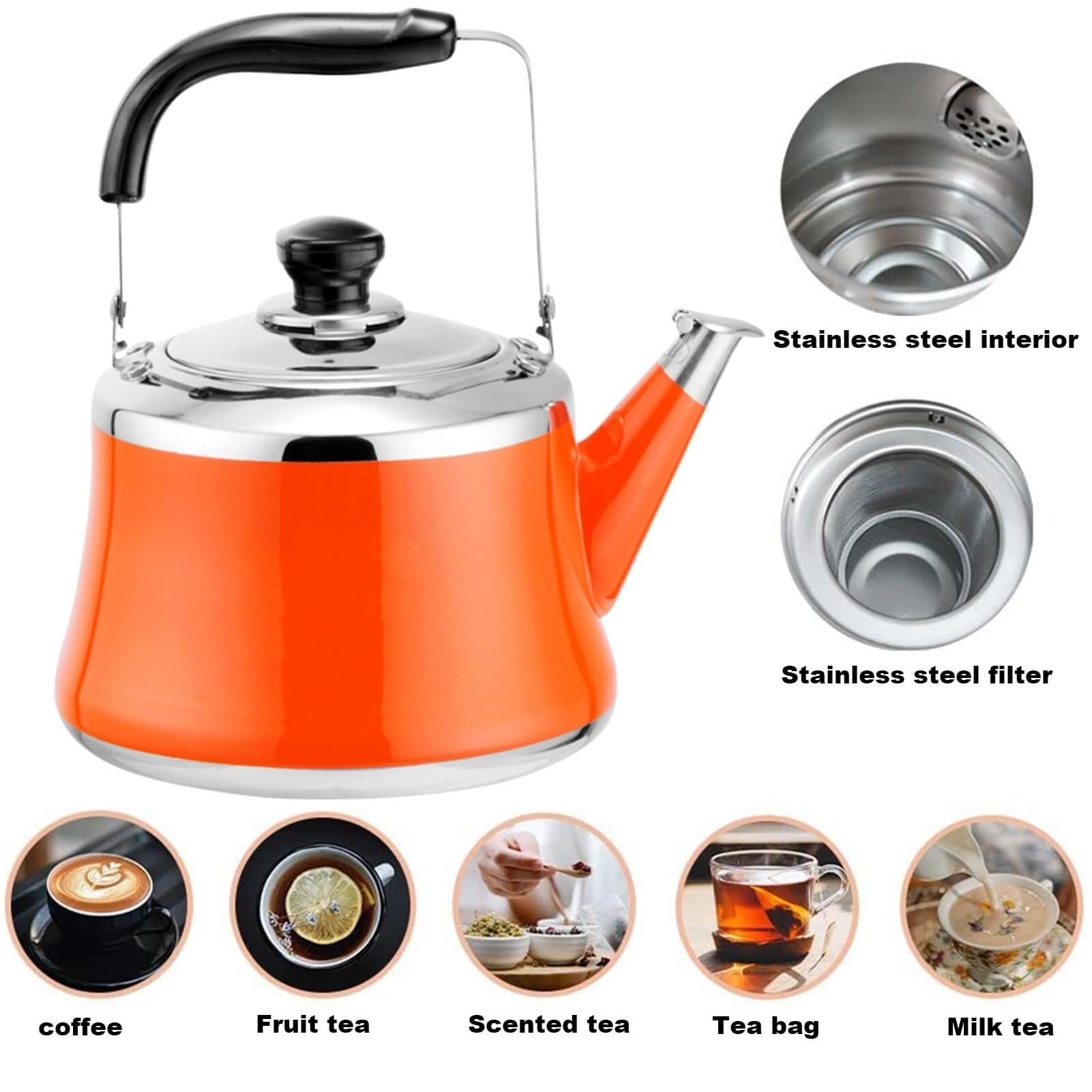 hervidor esmaltado, Linda tetera con silbido de acero inoxidable infusor: for una(9,1.6 Quart)