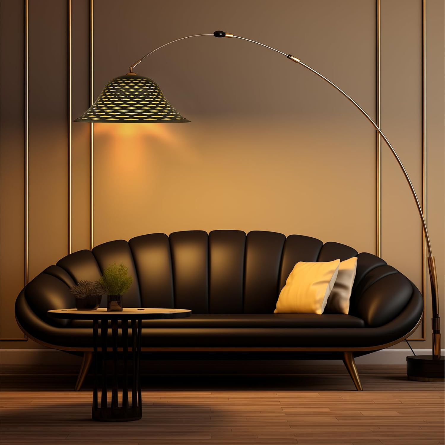 ALUCSET Floor Lamp Shade Replacement for Floor Lamp Shade - 12.2*H4.9" Inches Fitting Opening 1.65" Etching Lozenge Metal Lamp Shade, Set of 2 (Black Gold)