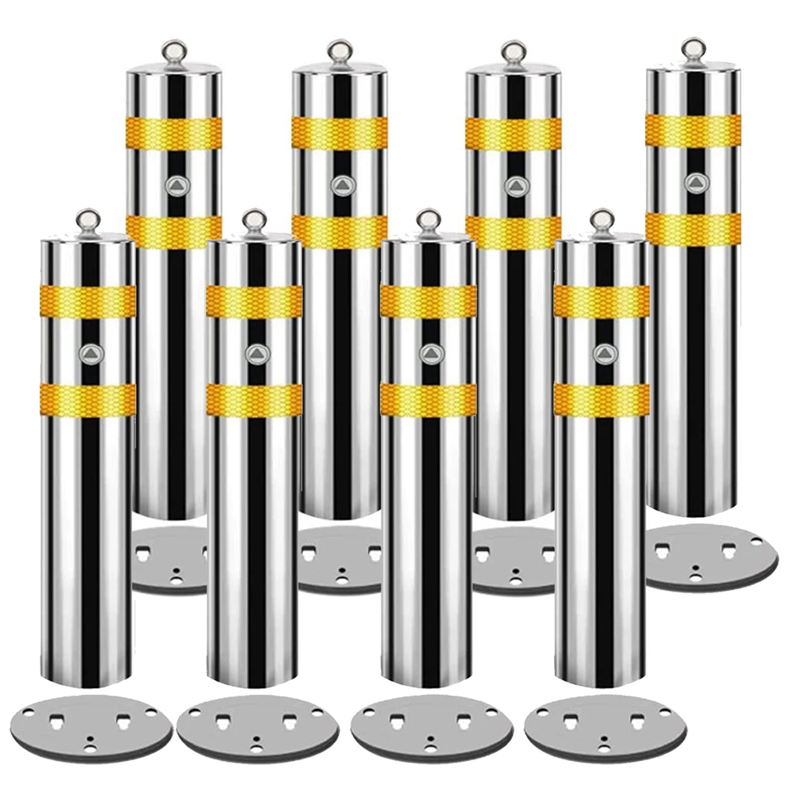 HCZKIUJY Removable Safety Bollard, Driveways Stainless Steel Security Posts, Delineator Post for Driveways with Reflective Strips, Parking Pole Perfect for High-Traffic Areas (8pcs 15.9cm/6.2in)
