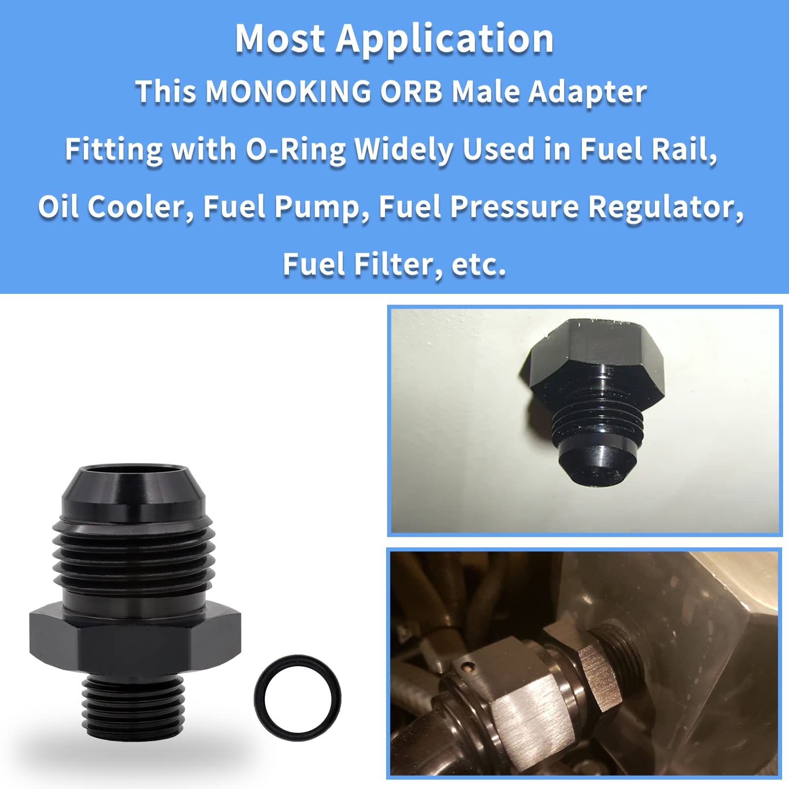 ORB-8 O-ring Boss AN8 To AN6 Male Adapter Fitting - Black Anodized Aluminum For Fuel Lines 14 thumbnail image