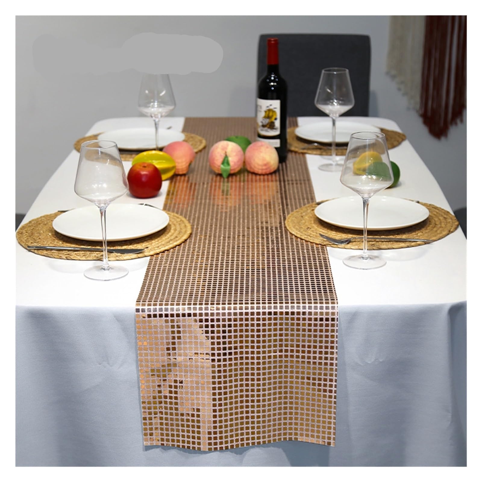 Disco Table Runner Glitter Sequin Disco Table Runner Mirror Gold/Silver/Color Foil Metallic Dining Decoration(Rose Gold,30x120cm)